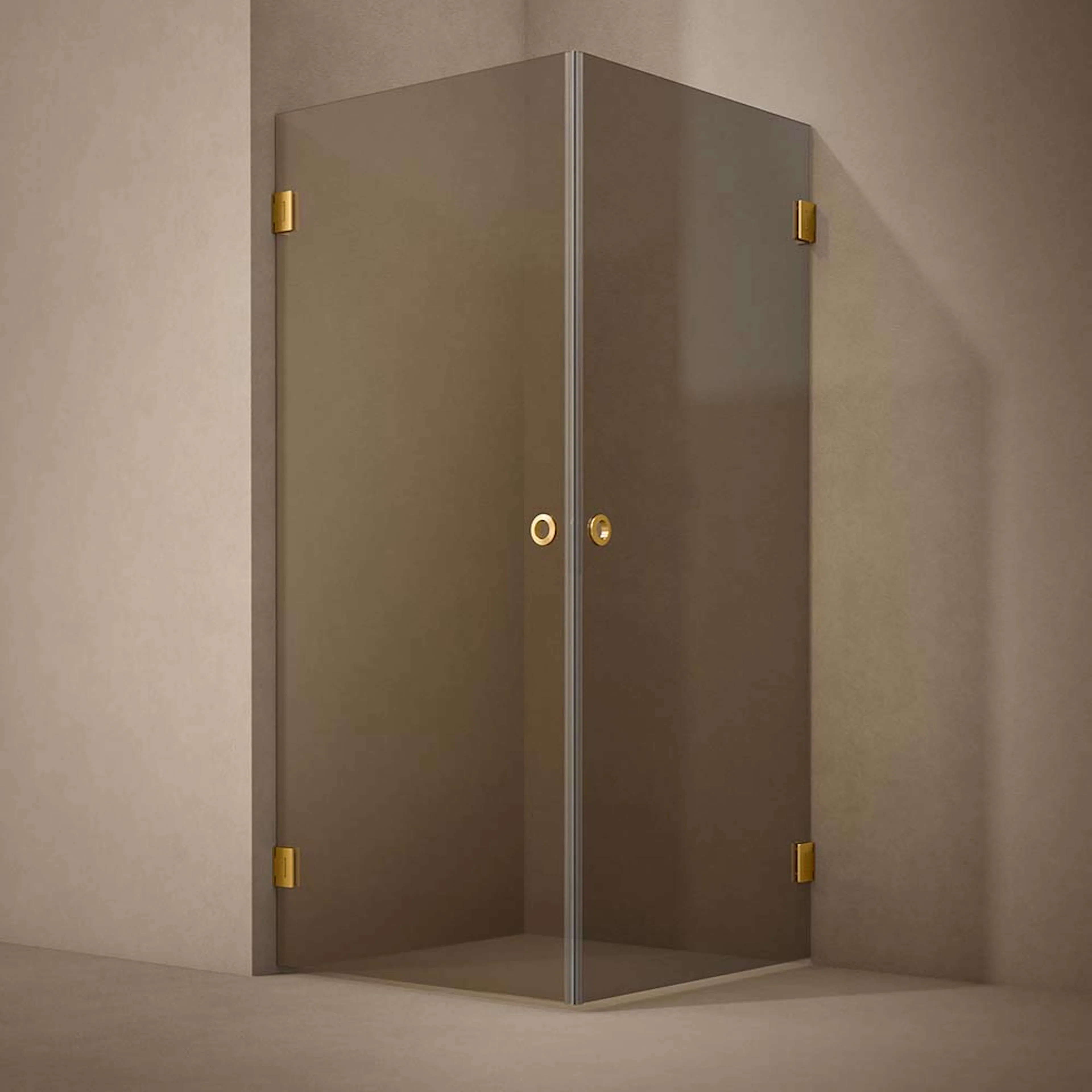 DUSCHHÖRN LYNX BRONSTONAT GLAS 90x90 CM MÄSSING 900x900 mm, Bronstonat Glas, Borstad Mässing