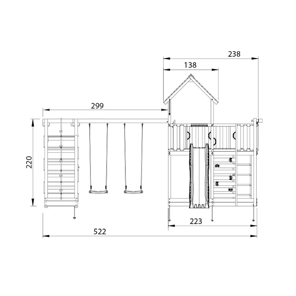 Lektorn Jungle Gym Cottage 2.1 Klättermodul Blå Rutschkana & Sand