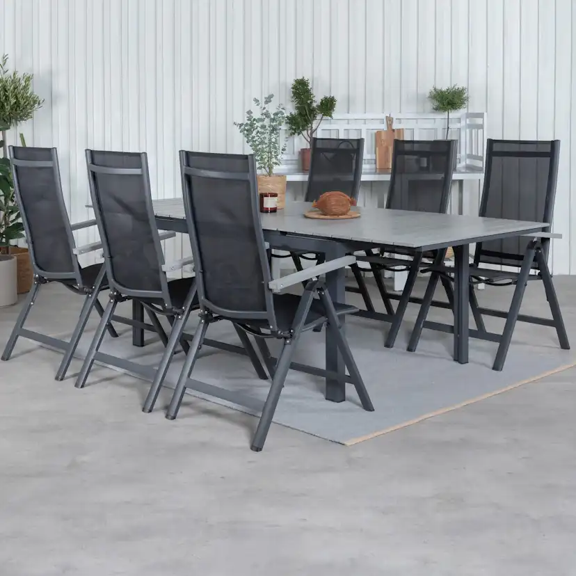 Matgrupp Venture Home Lova 160 Svart med 6 Aleyna Positionsstolar