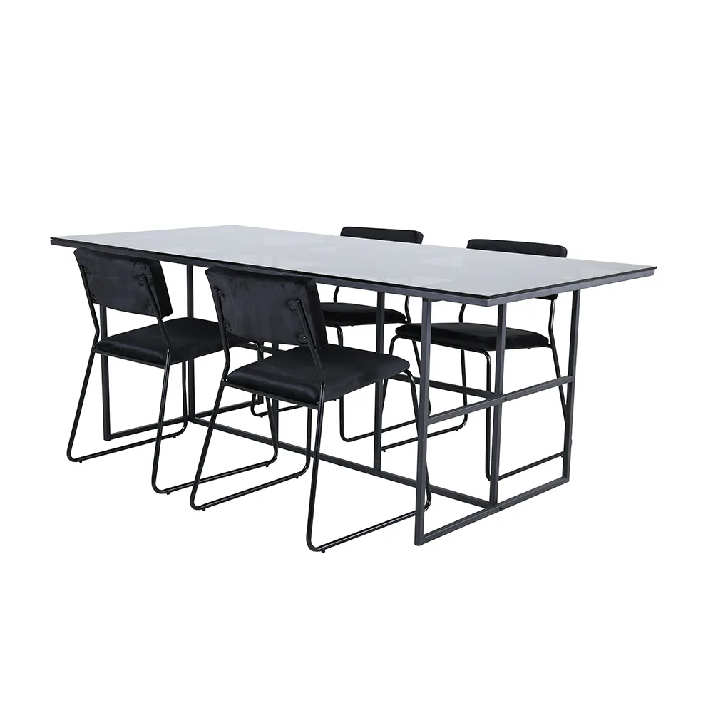 Leif Dining Table - Black / Black smoked smoked Glass+Kenth Material Sammet