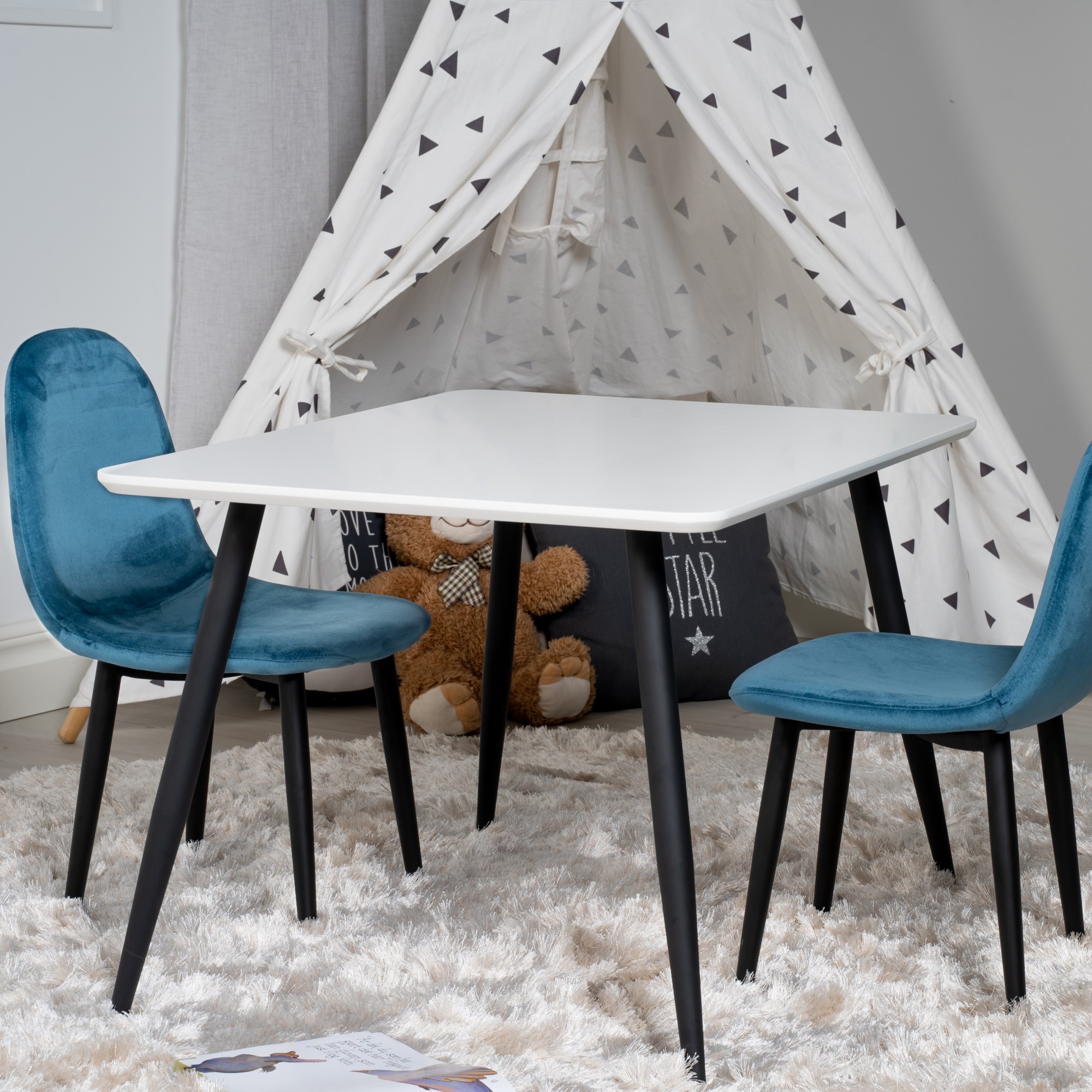 Polar Dining Table 80*60 XXS - White / Black+Polar dining Ch Blå/Svart