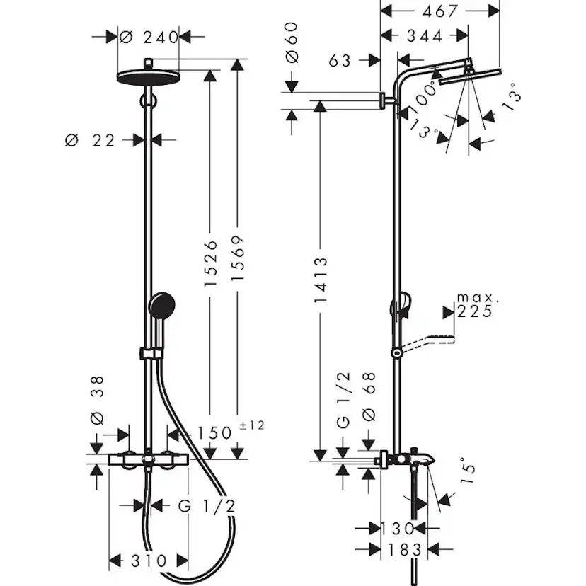 Takduschset Hansgrohe Activera S Showerpipe 240 1jet EcoSmart med Kartermostat Ecostat Fine