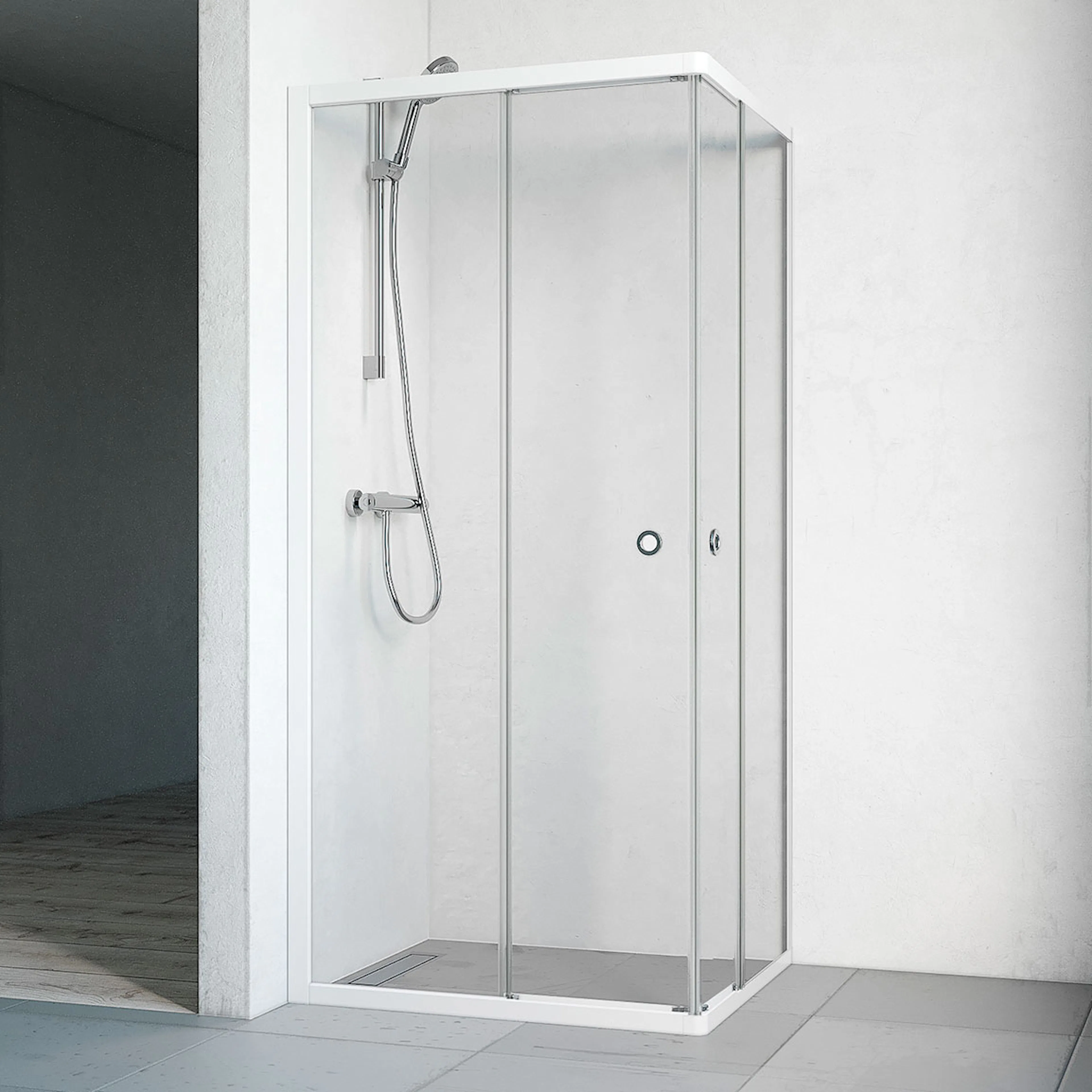 Flow Hörn Rak 81x81 Vit Klarglas 810x1900x810 mm, Vit Profil, Klarglas