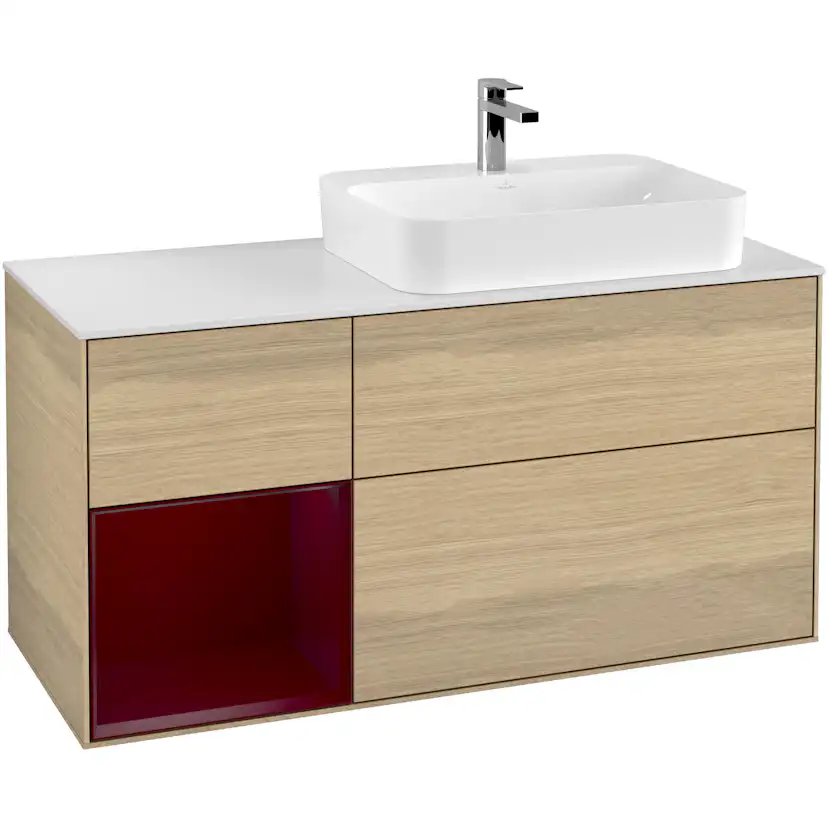 Tvättställsskåp Villeroy & Boch Finion med 3 Lådor Hylla och Bänkskiva för Ocentrerat Ytmonterat Tvättställ