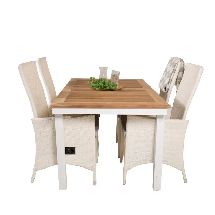 Panama Dining Table 160/240*90 - White Alu / Teak+Padova Arm Blanka Ben