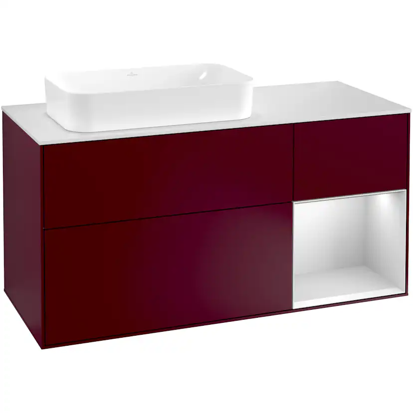 Tvättställsskåp Villeroy & Boch Finion med 3 Lådor Hylla och Bänkskiva för Ocentrerat Fristående Tvättställ