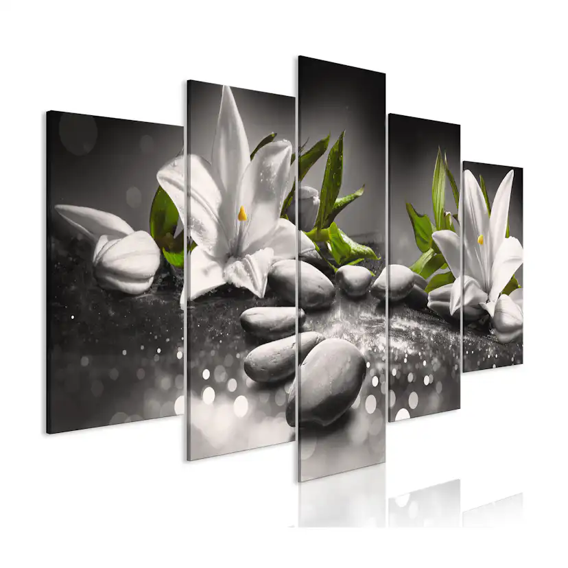 Tavla Arkiio Lilies And Stones Wide Grey 5 delar