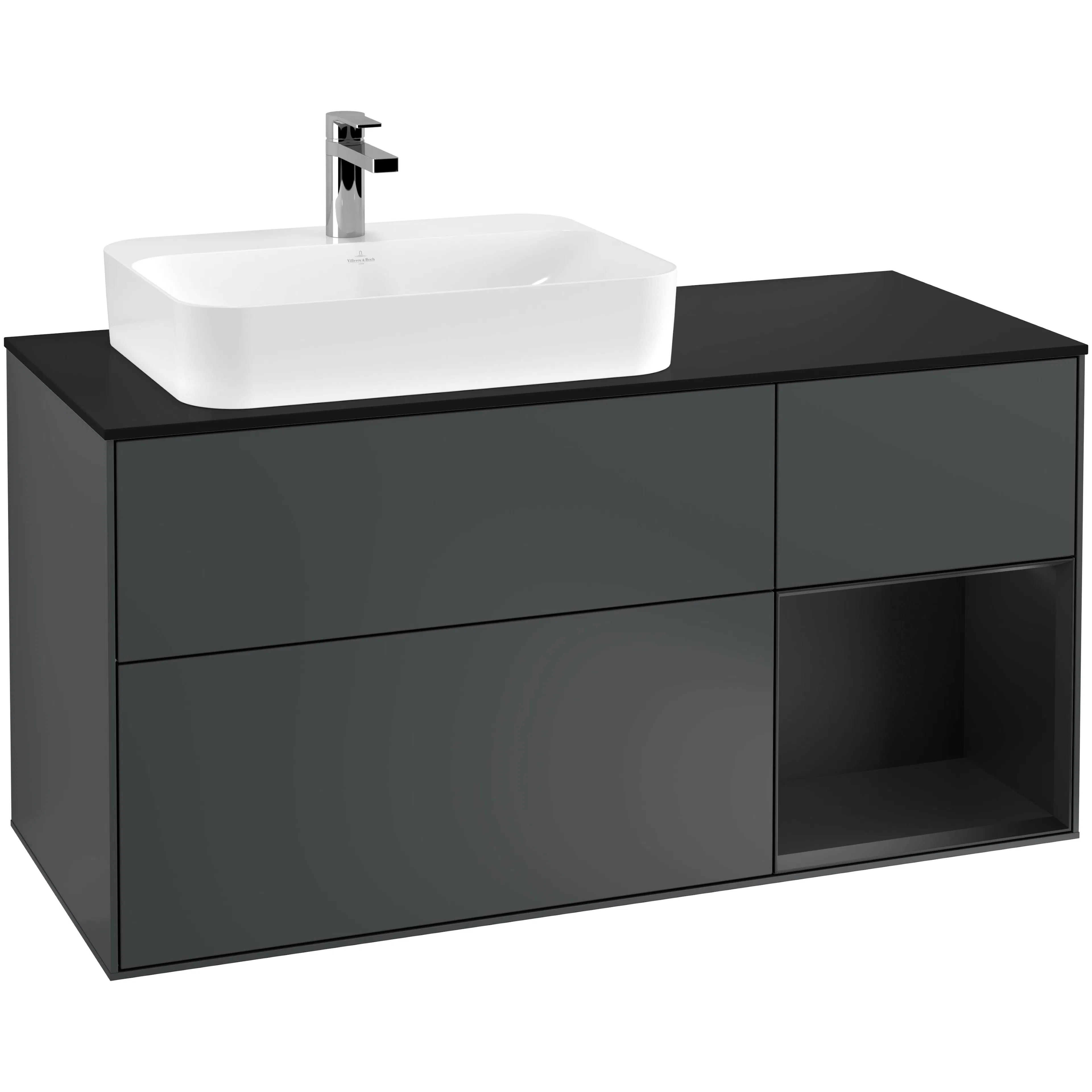 Tvättställsskåp Villeroy & Boch Finion med 3 Lådor Hylla och Bänkskiva för Ocentrerat Ytmonterat Tvättställ