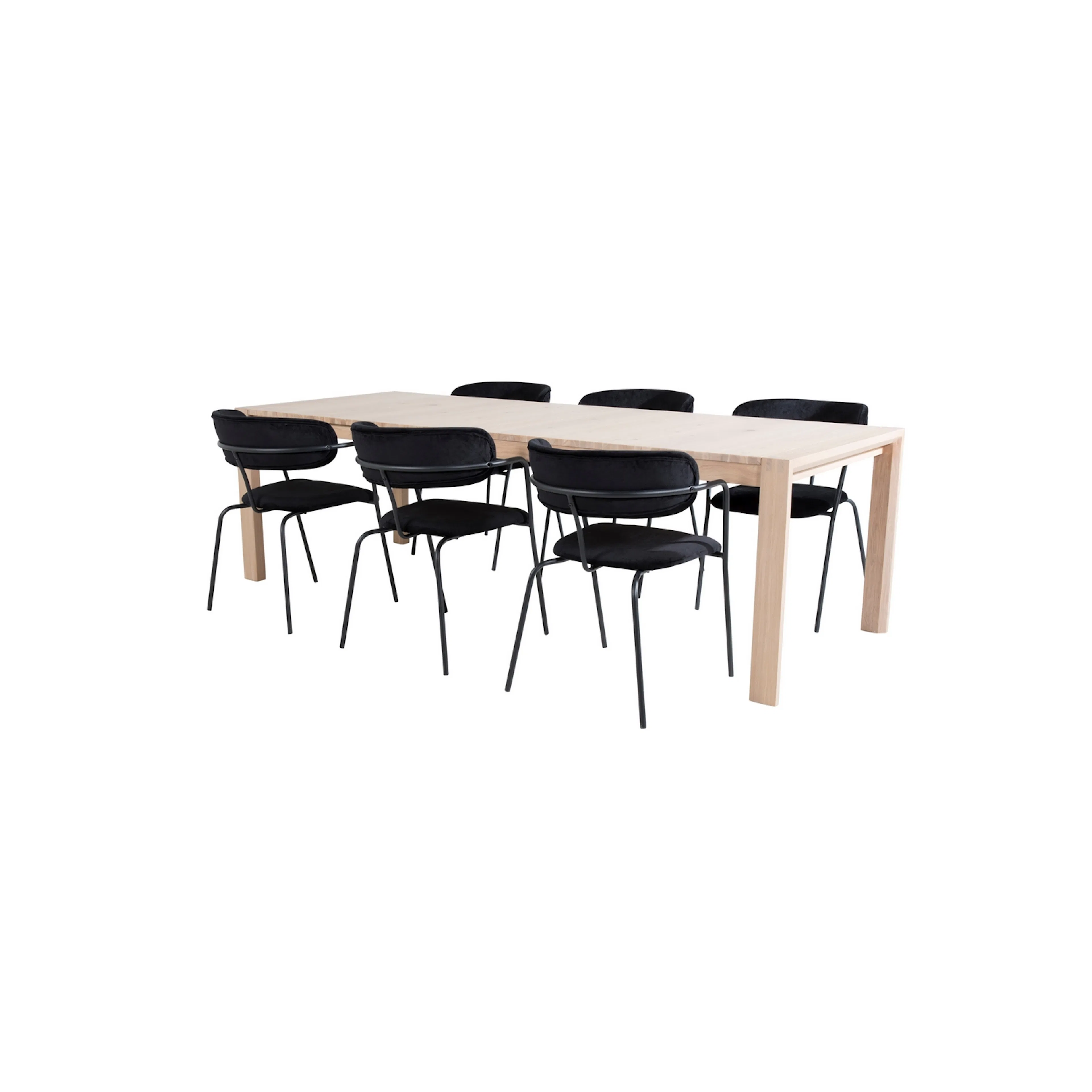 Slider Extention Table - White Wash+Arrow armchair- _6 Ljus Ek/Svart