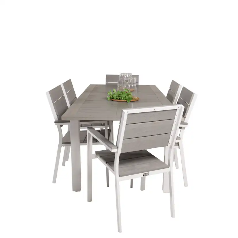 Albany Dining Table 152/210*90 - White Alu / Grey Aintwood+L Vit/Grå