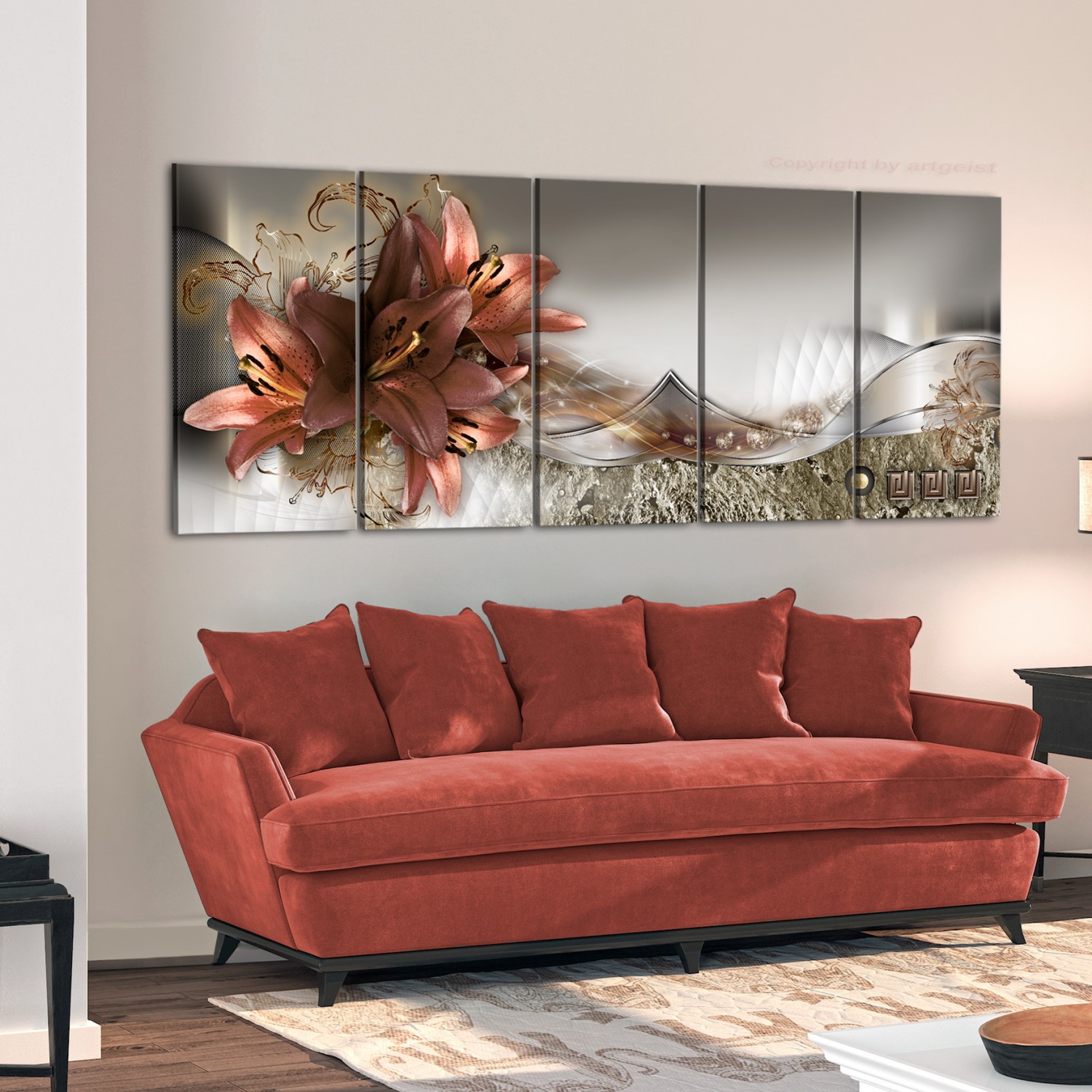 Tavla - Lilies and Abstraction 200x80 200x80 cm