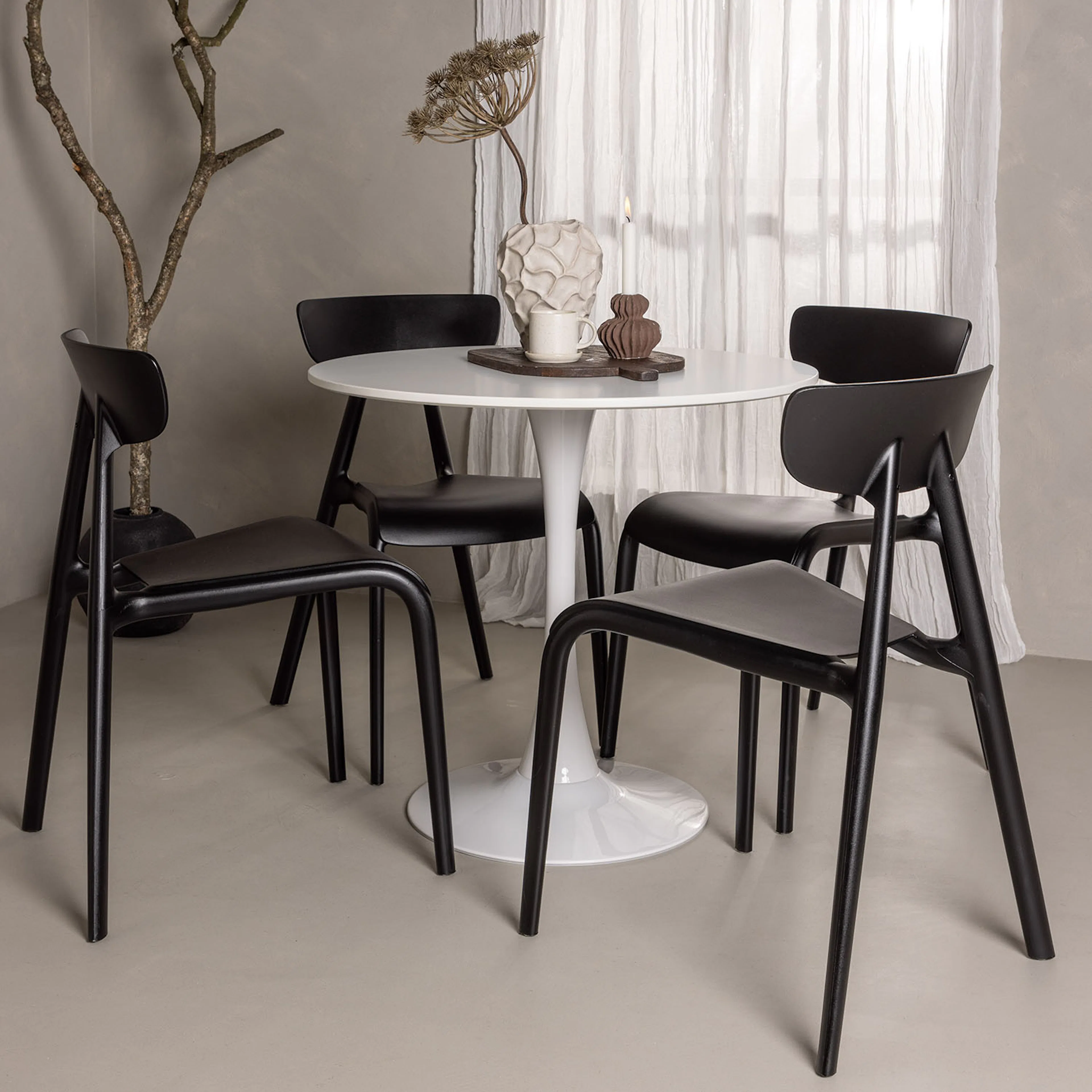 Hamden Dining Table - White MDF+Ursholmen Dining Chair - Bla Svart/Vit