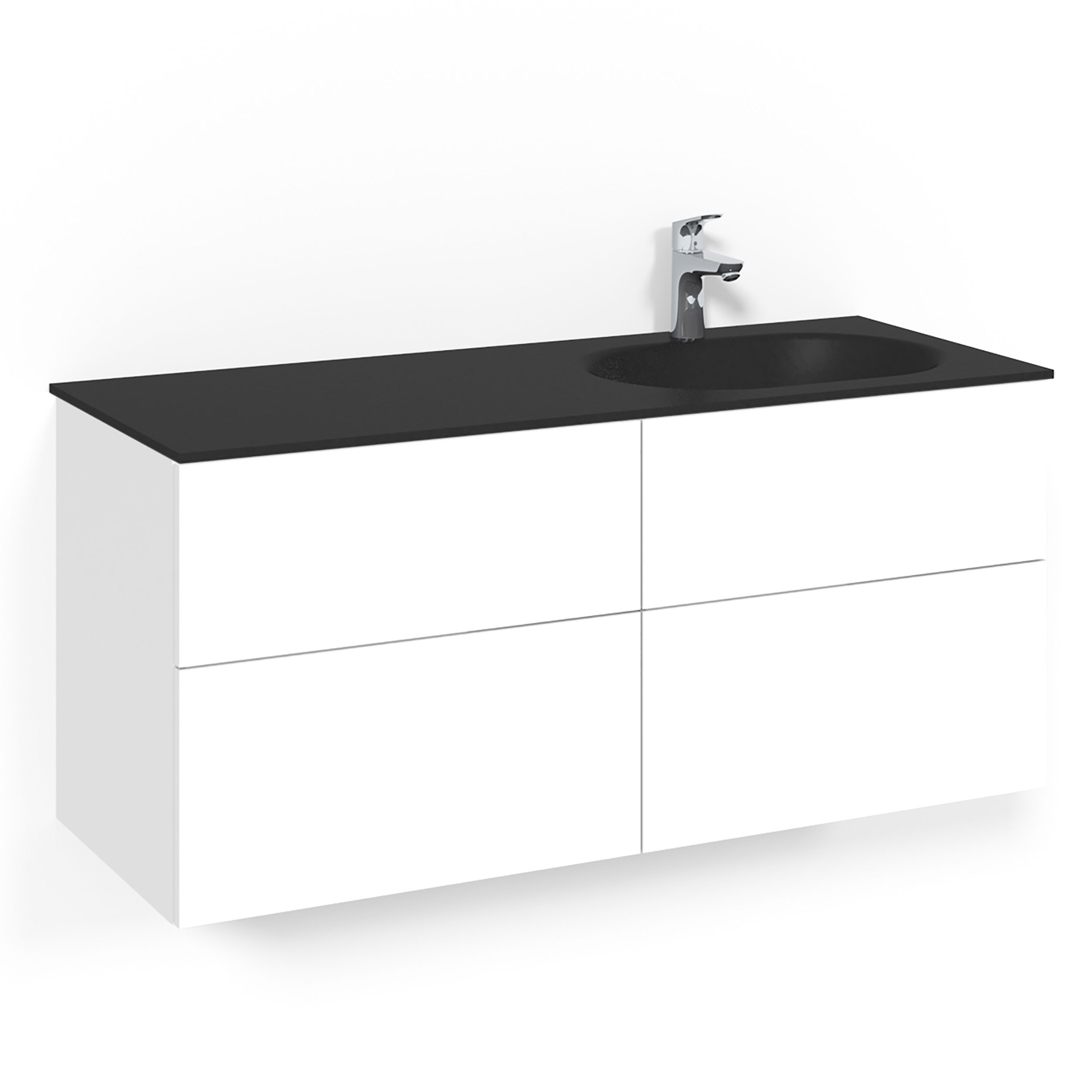 Macro Design Crown Kom 120x45D Vit Psh SGH Bredd: 1200 mm, Vit, Glastvättställ i mattsvart till höger