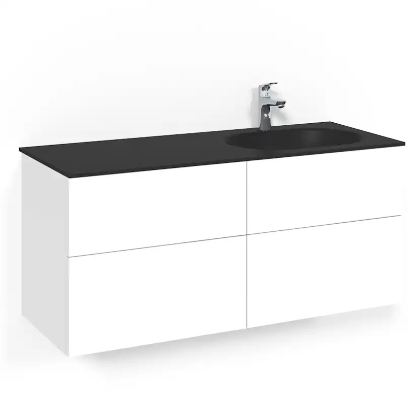 Macro Design Crown Kom 120x45D Vit Psh SGH Bredd: 1200 mm, Vit, Glastvättställ i mattsvart till höger