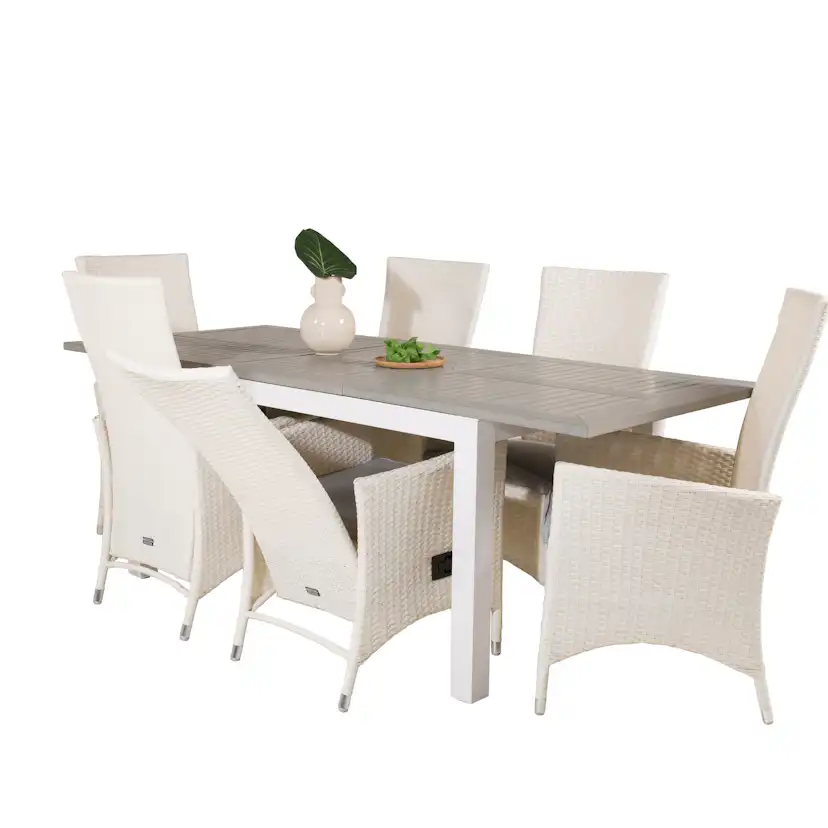 Albany Dining Table 152/210*90 - White Alu / Grey Aintwood+P Vit/Grå