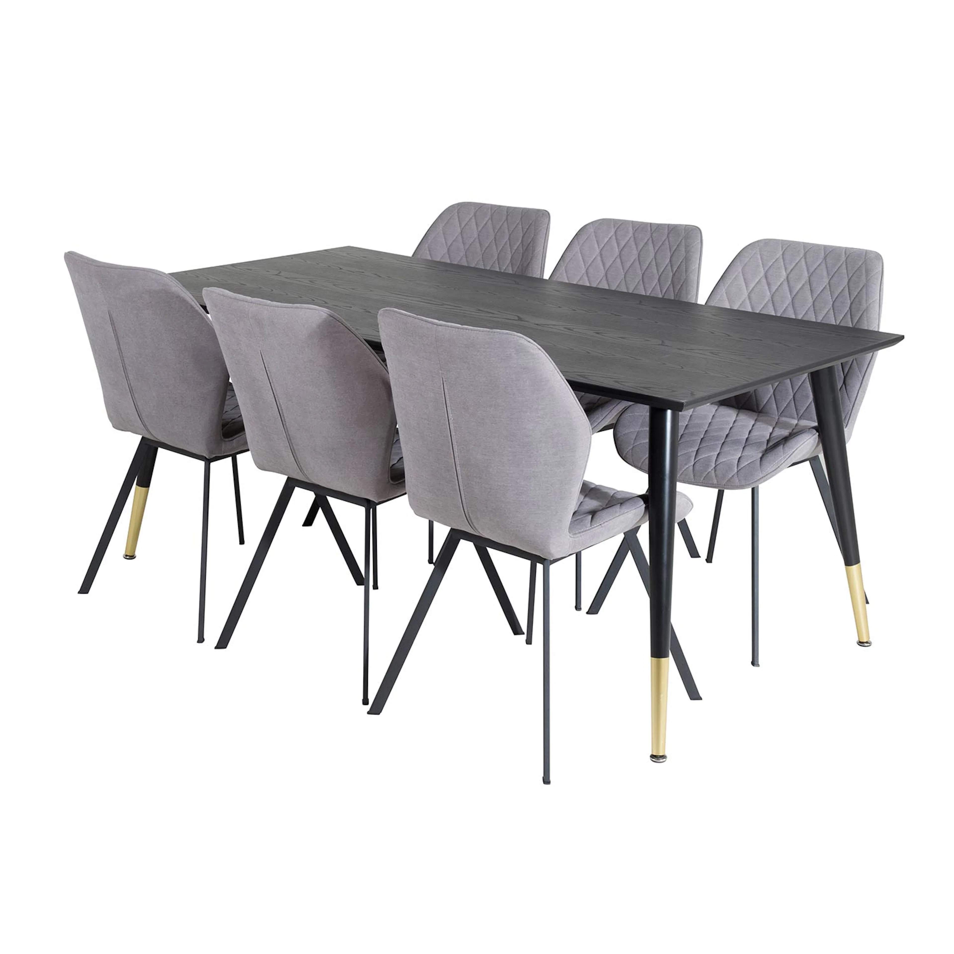 DippTable -Black Brass+Gemma Chair-Grey _6 Svart/Mässing/Grå
