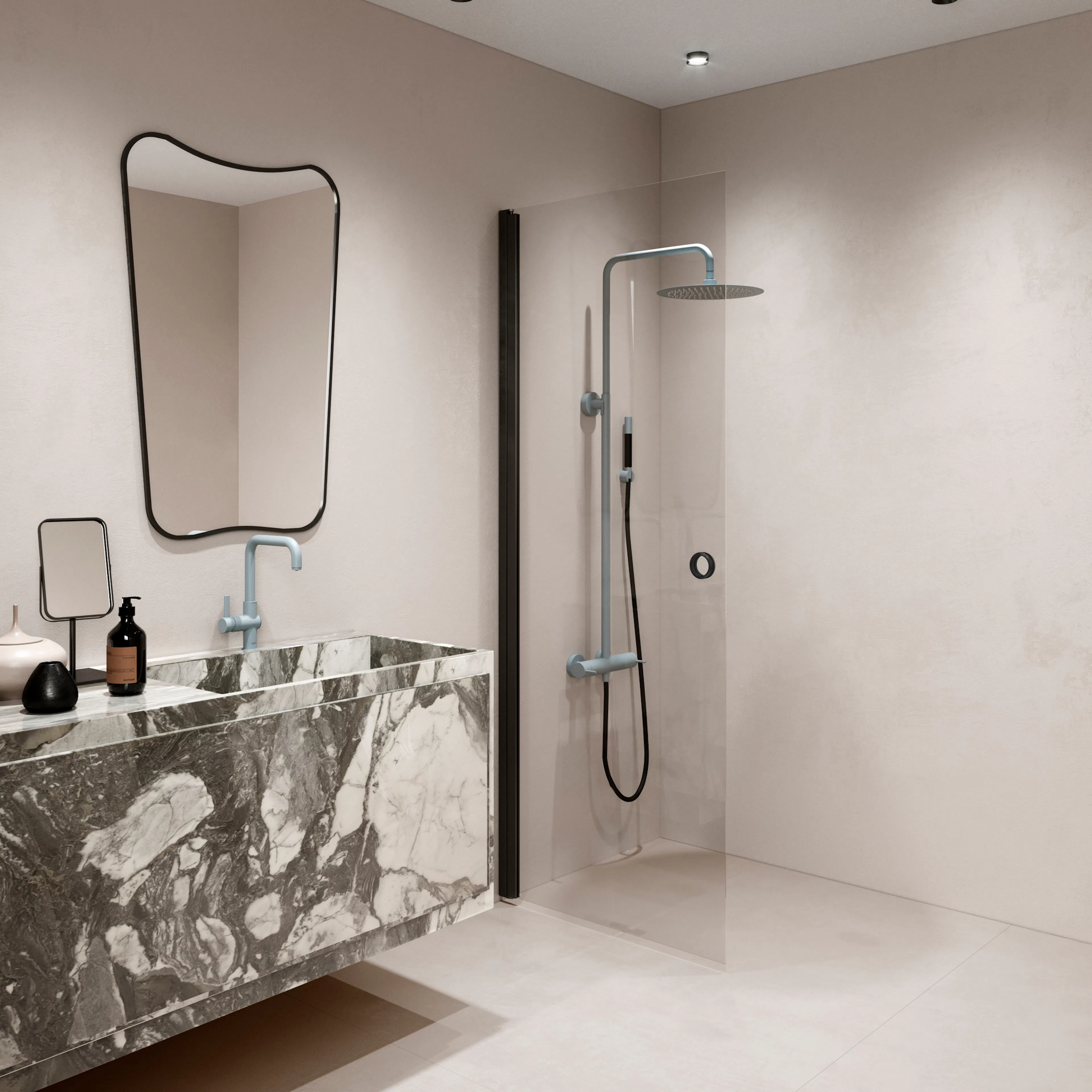 Forma 302 685x2025 mm, Klarglas, Svarta Profiler