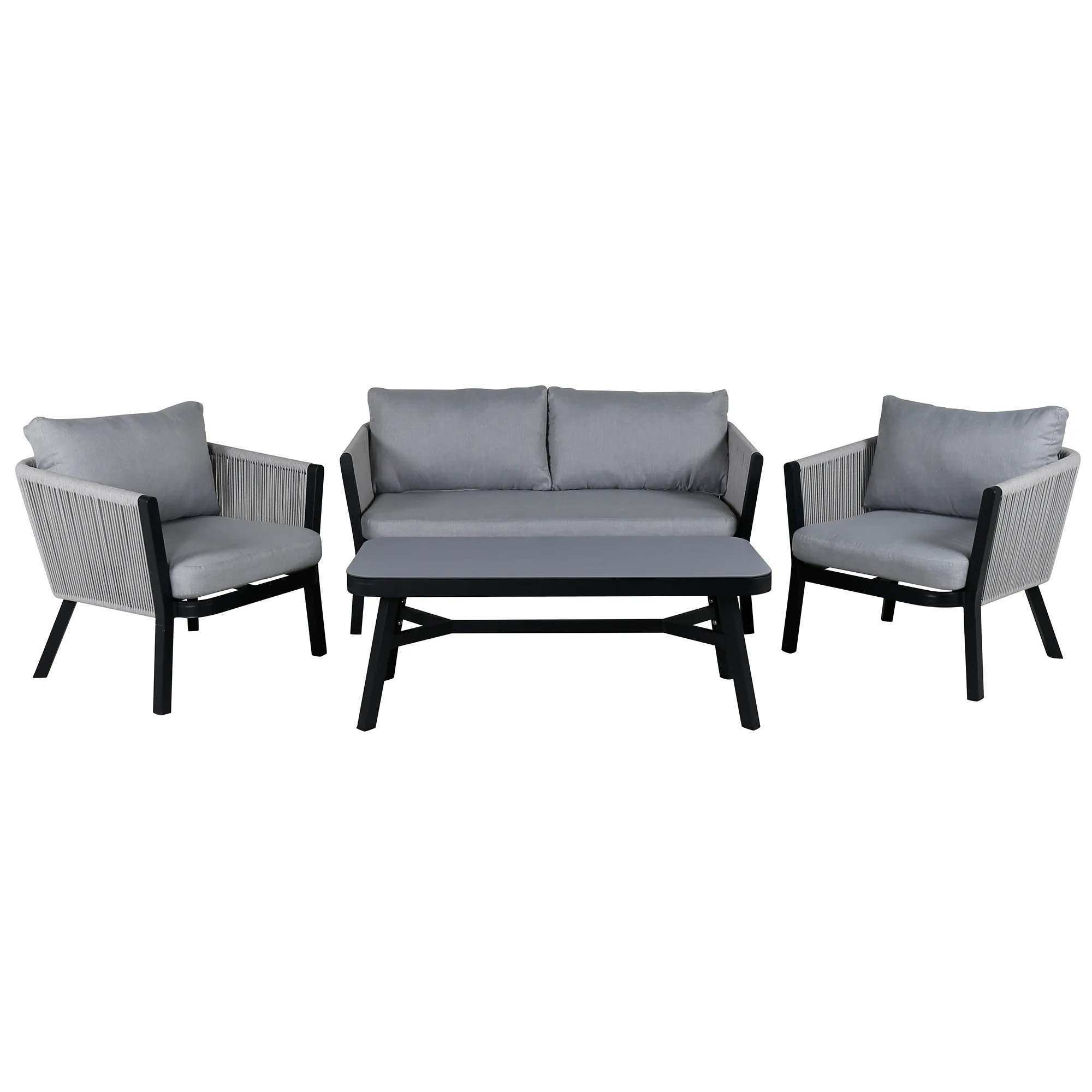Virya Lounge set (3+2+1) BLACK alu / Grey rope / grey cushio Svart/Grå