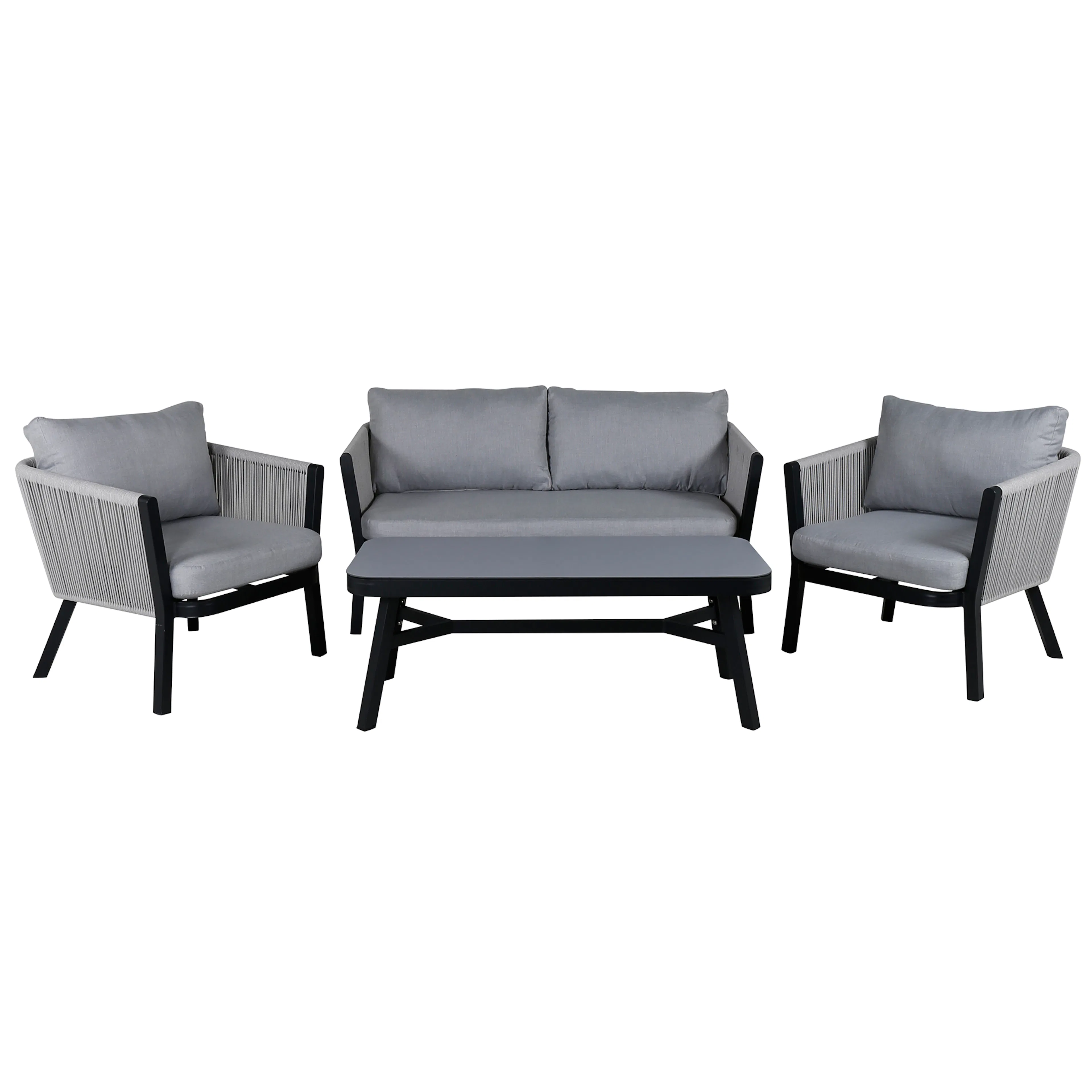 Virya Lounge set (3+2+1) BLACK alu / Grey rope / grey cushio Svart/Grå
