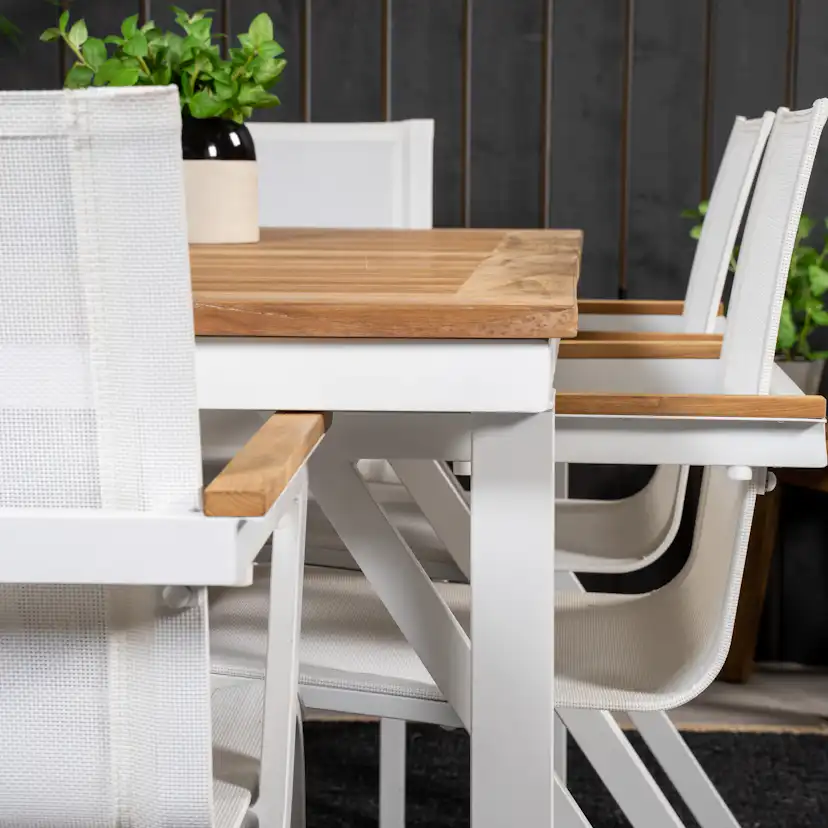 Panama Dining Table 160/240*90 - White Alu / Teak+Mexico Arm Blanka Ben