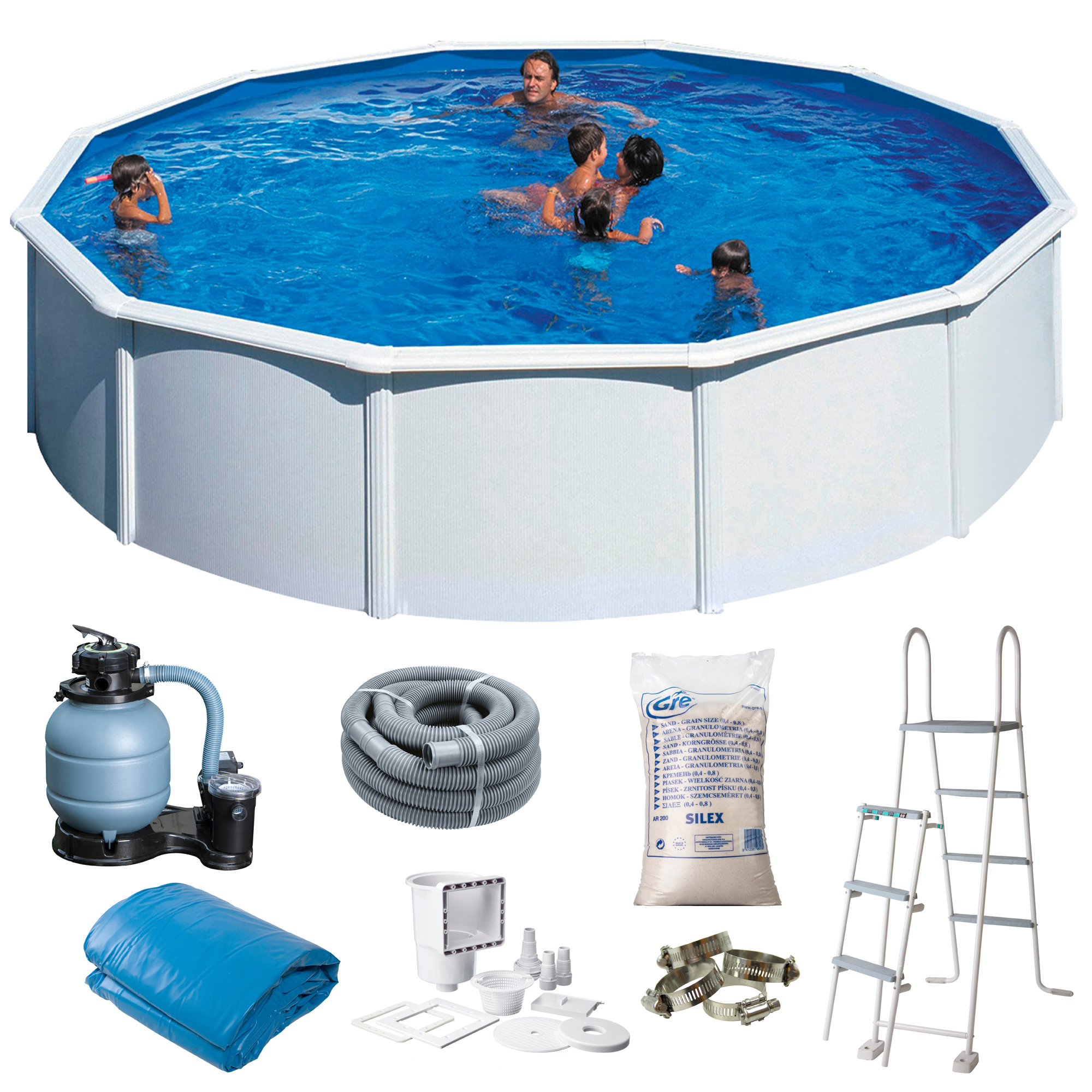 Basic Pool Rund Ø550 x 120 cm, Vit Ø550 cm, Djup: 120 cm, Färg:  Vit