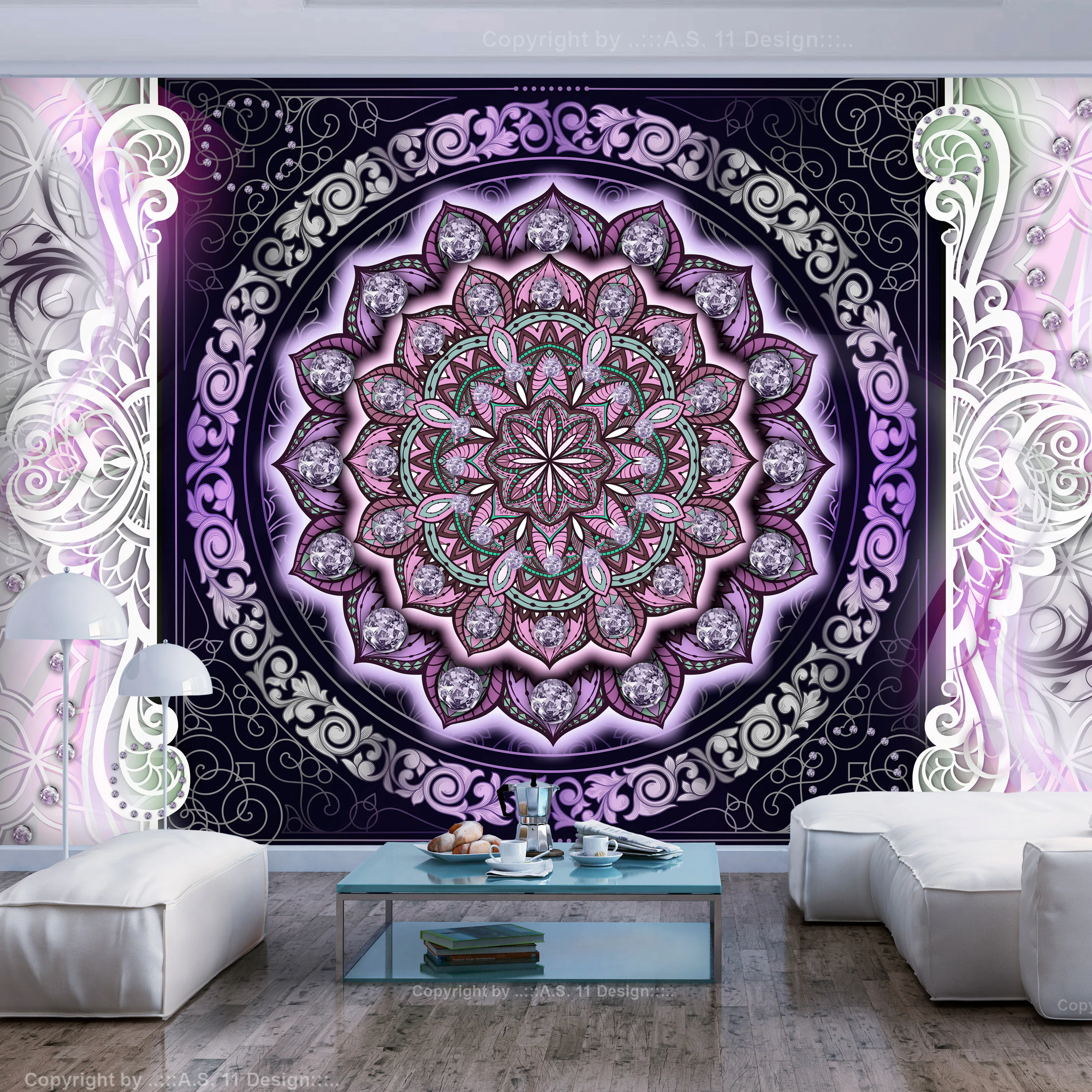 Fototapet Arkiio Självhäftande Round Stained Glass Violet