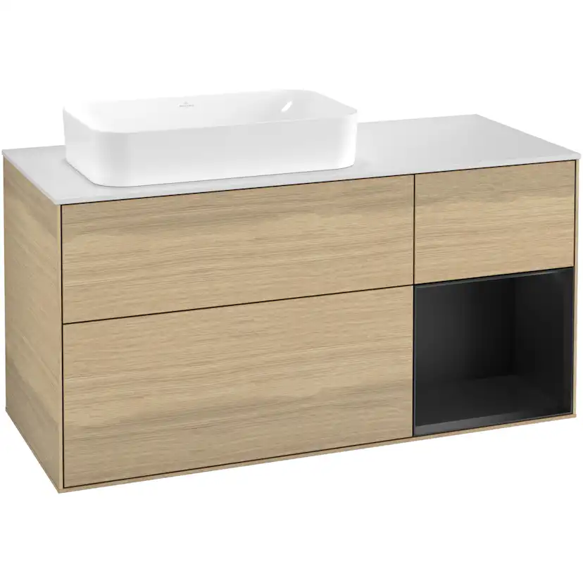 Tvättställsskåp Villeroy & Boch Finion med 3 Lådor Hylla och Bänkskiva för Ocentrerat Fristående Tvättställ