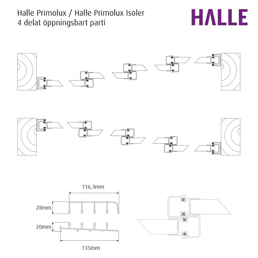 Skjutbart Fönsterparti 4-Delad Halle Primolux