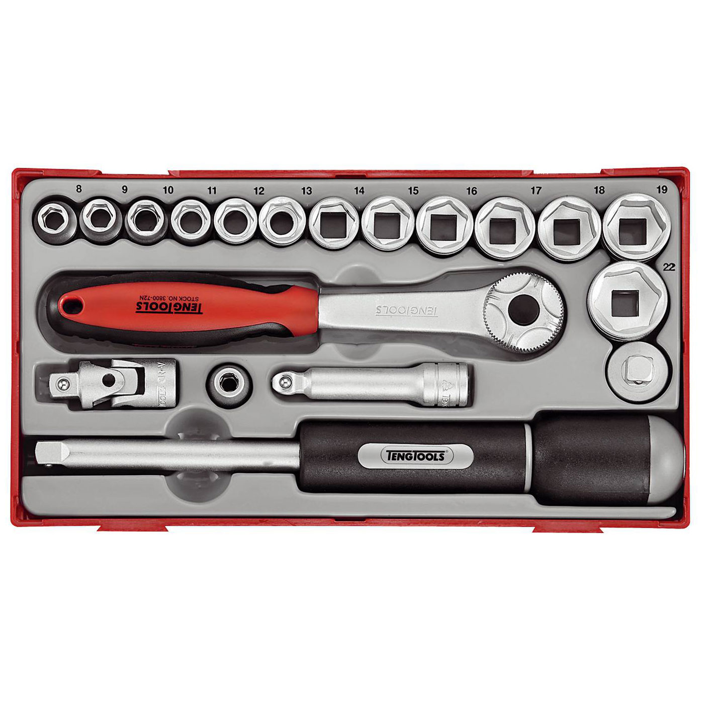 Hylsnyckelsats 19 delar med 3/8 tum fyrkantsfäste Teng Tools TT3819