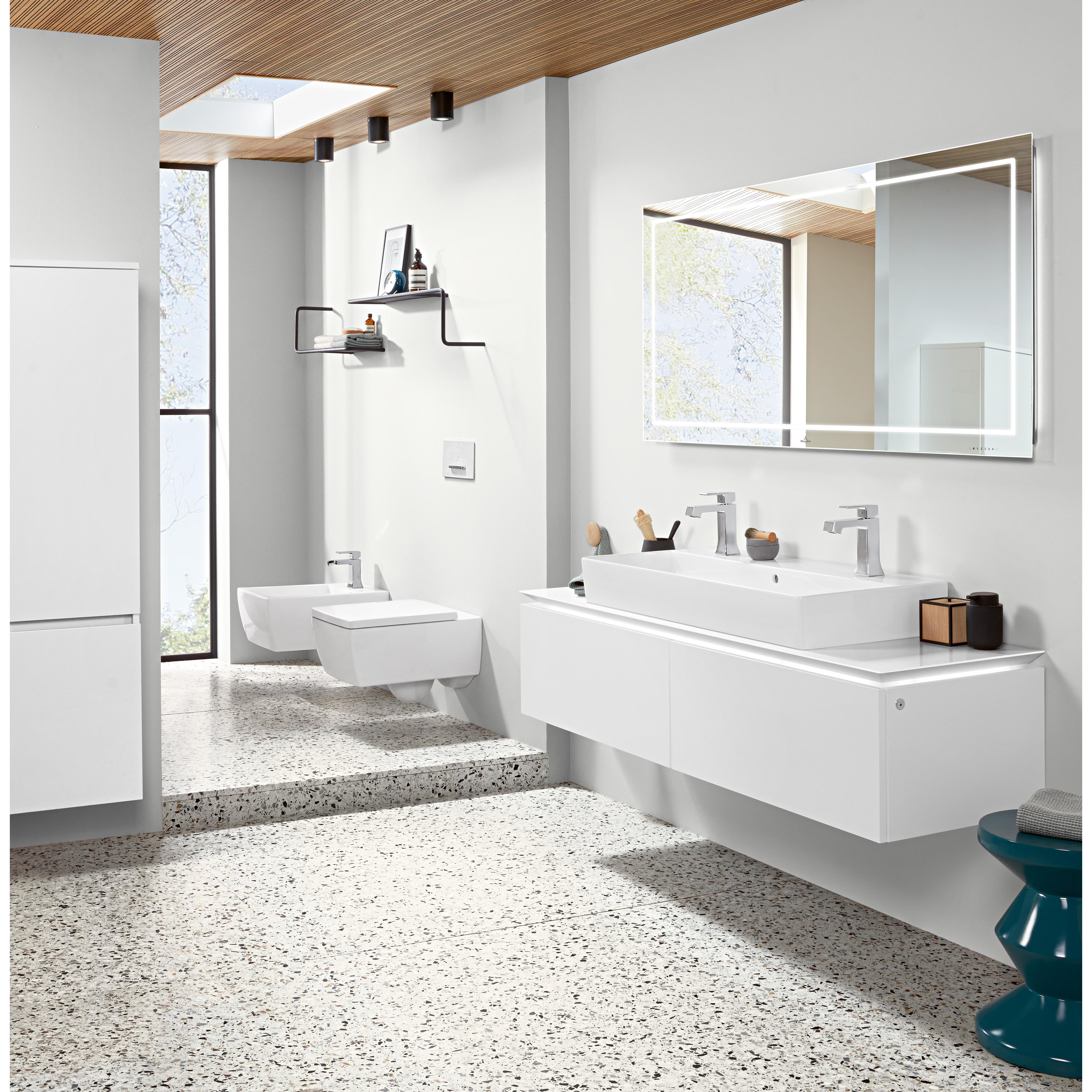 Tvättställ villeroy & Boch Memento 2.0 4A22CGI4 Graphite CeramicPlus, Utan Bräddavlopp, 1200 mm, Med 2 Blandarhål, för Två Enhålsblandare