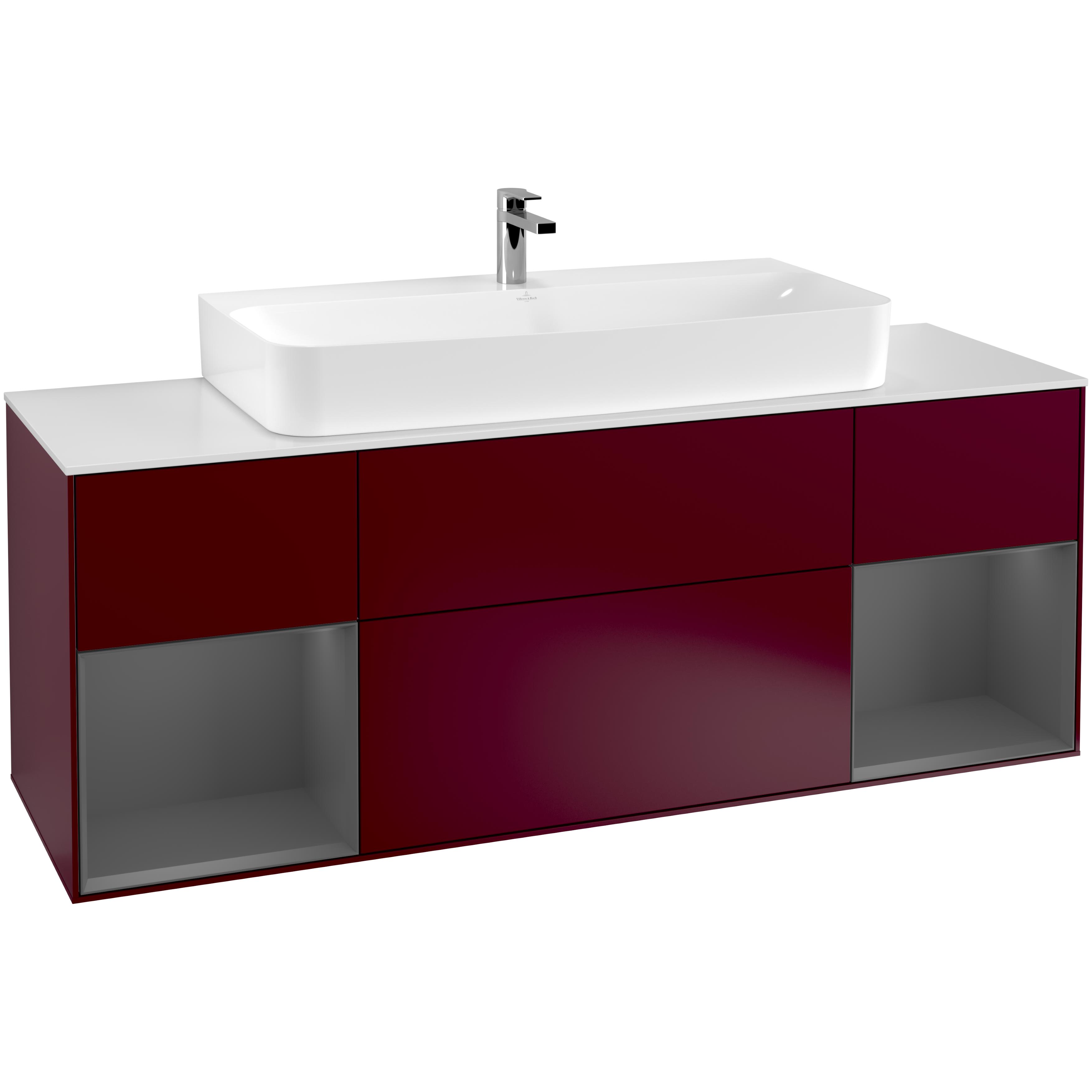 Tvättställsskåp Villeroy & Boch Finion G211GKHB Pion Mattlack/Antracitgrå Mattlack med bänkskiva i Mattvitt glas med Väggbelysning