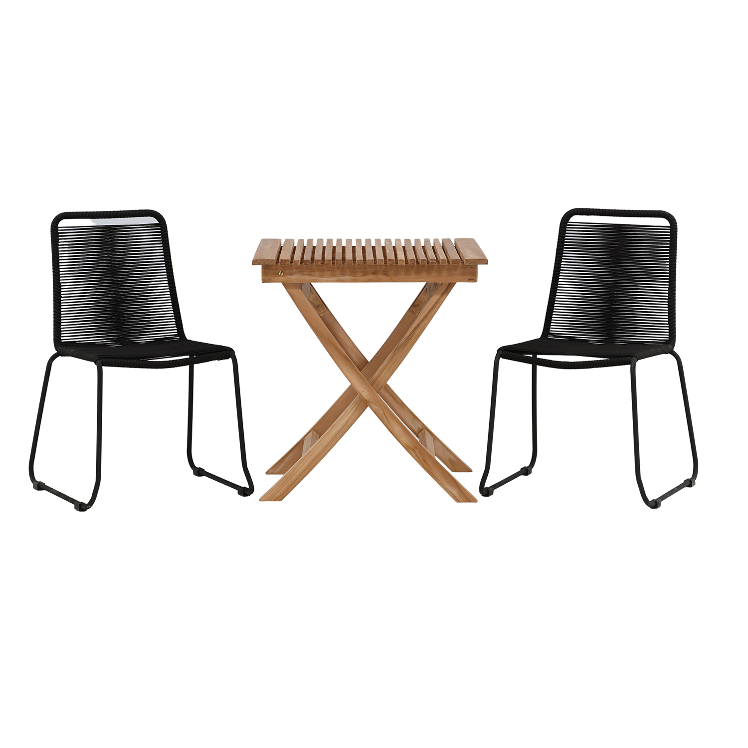 Matgrupp Venture Home Ghana Teak 70x70 cm med 2 Lindos Stapelstolar