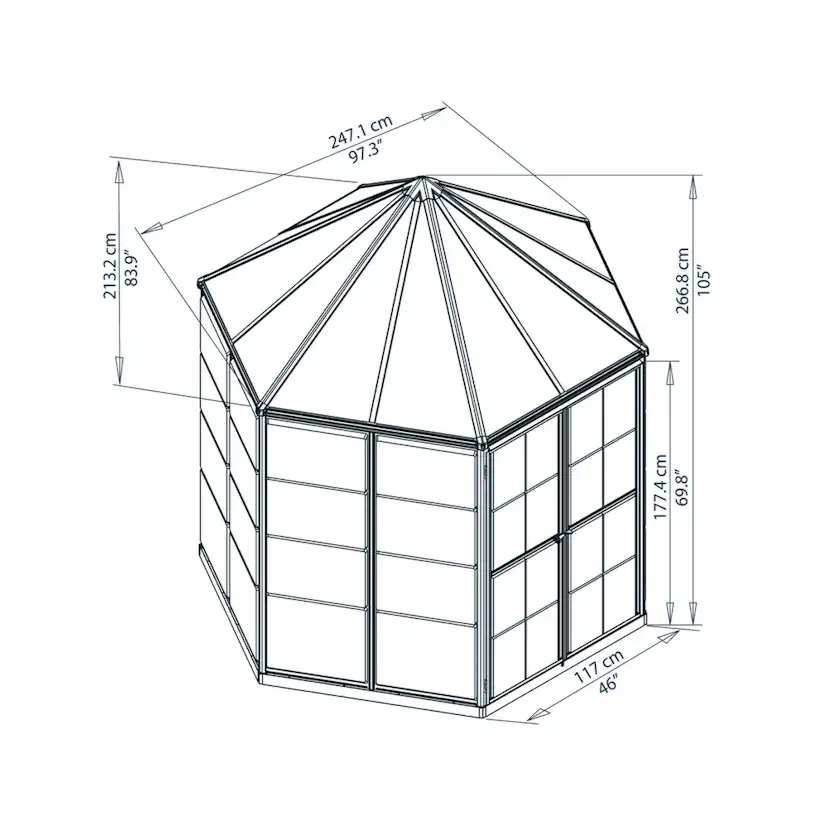 Växthus Canopia by Palram Oasis Hexagonal Aluminiumstomme med UV-Skyddade Polykarbonatpaneler, 6.1 m2