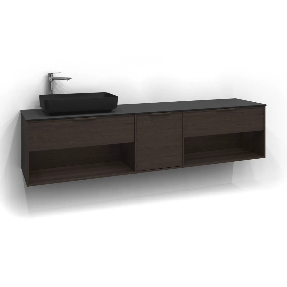 Epos Underdel Relief 200x45 Brun ask 1+1+1L Öppen förvaring Brun Ask, Relief, 1 + 1 + 1 lådor med integrerat handtag och 2 öppna hyllor, Dubbelt eluttag ingår i 40 lådan