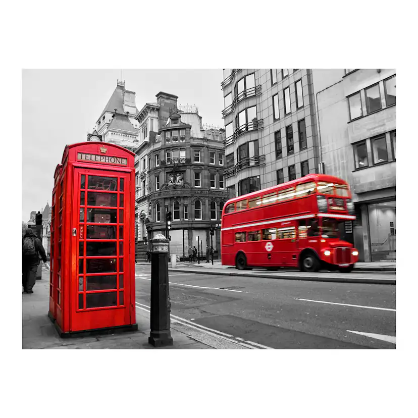 Fototapet Arkiio Röd Buss Och Telefonkiosk I London
