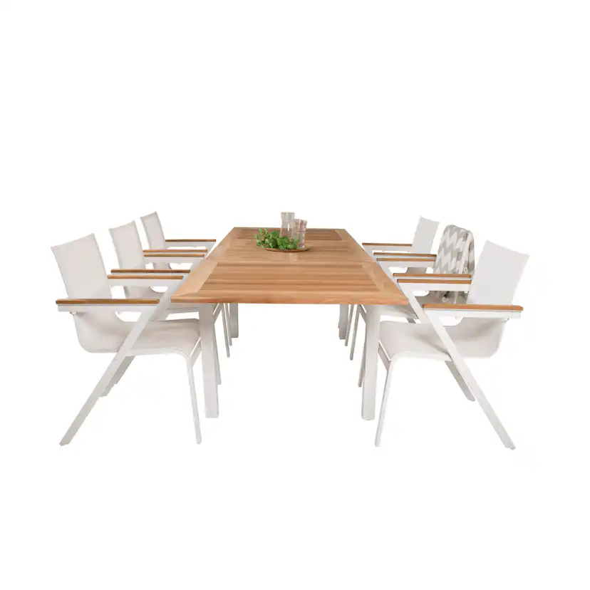 Panama Dining Table 160/240*90 - White Alu / Teak+Mexico Arm Blanka Ben