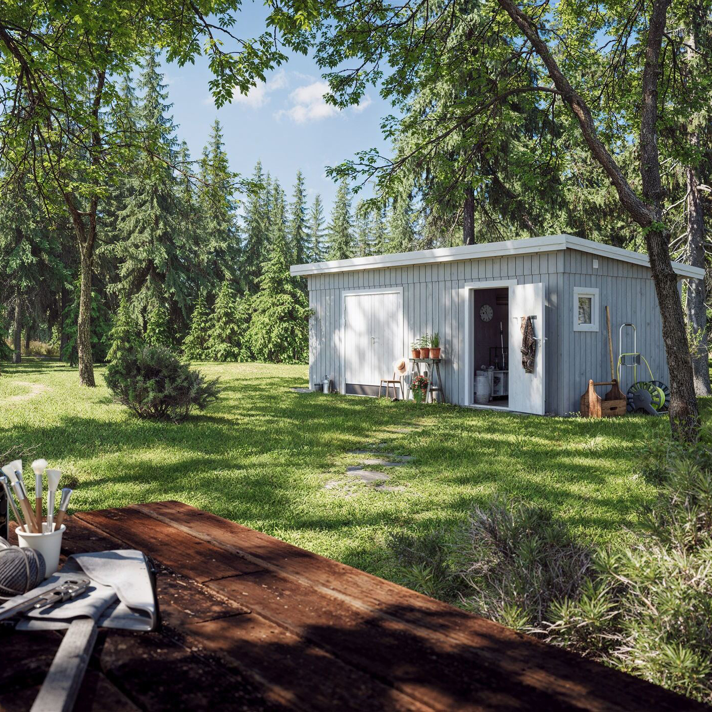 Förråd Palmako Kalle 16,9 m² Redskapsbod i Trä med Pulpettak & Dubbla Dörrar