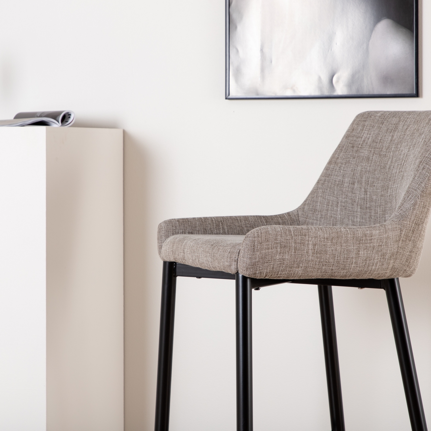 Plaza Bar Chair - Black / Beige Fabric (Polyester linen ) Beige/Svart