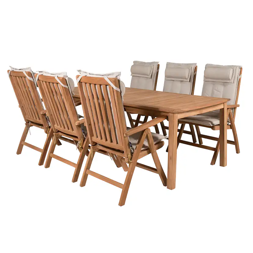 Matgrupp Venture Home Kenya 220x100 Teak med 6 Kenya Positionsfåtöljer