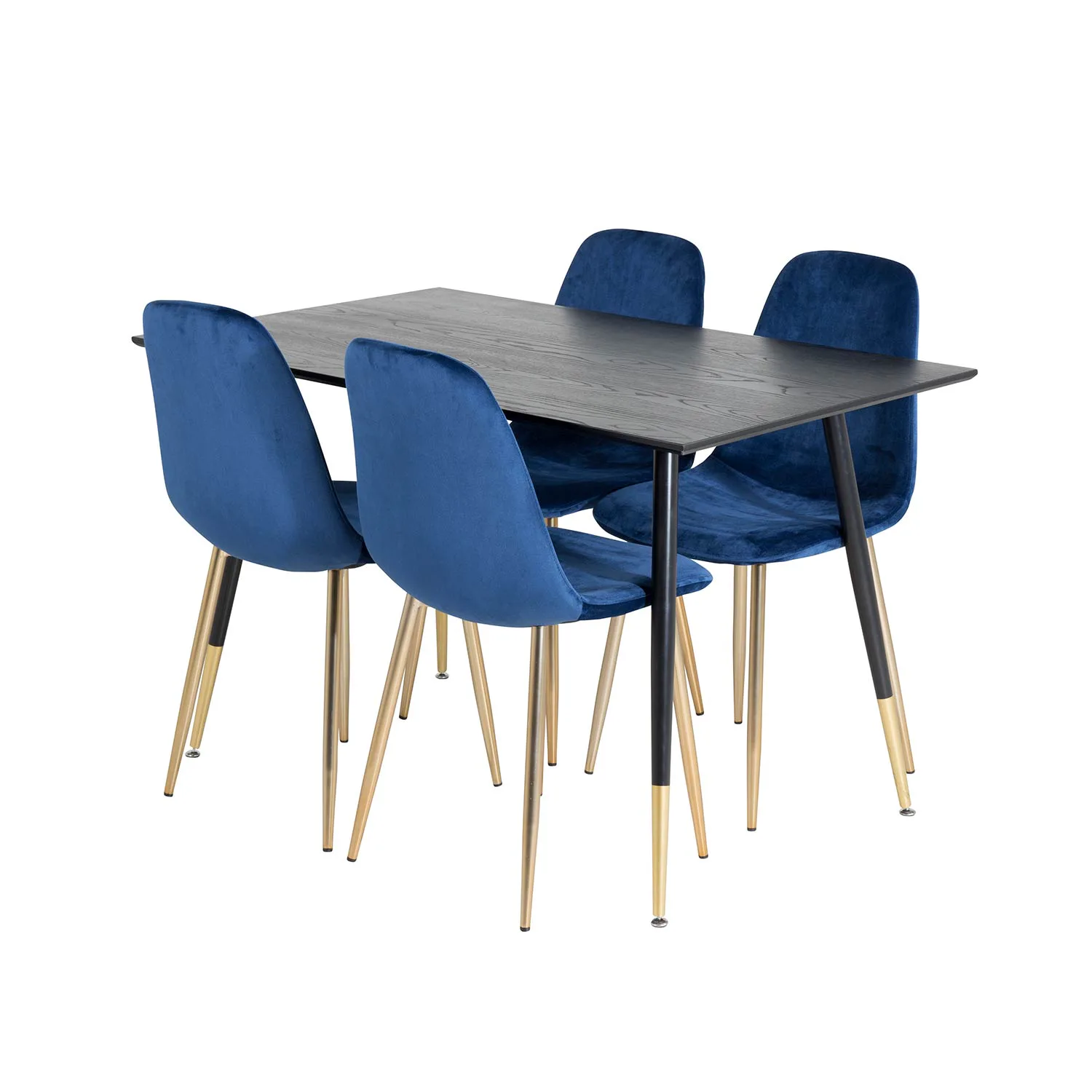 DippTable -Black Veneer -+PolarChair - Blue Brass_4 Svart/Mässing/Blå, Sammet