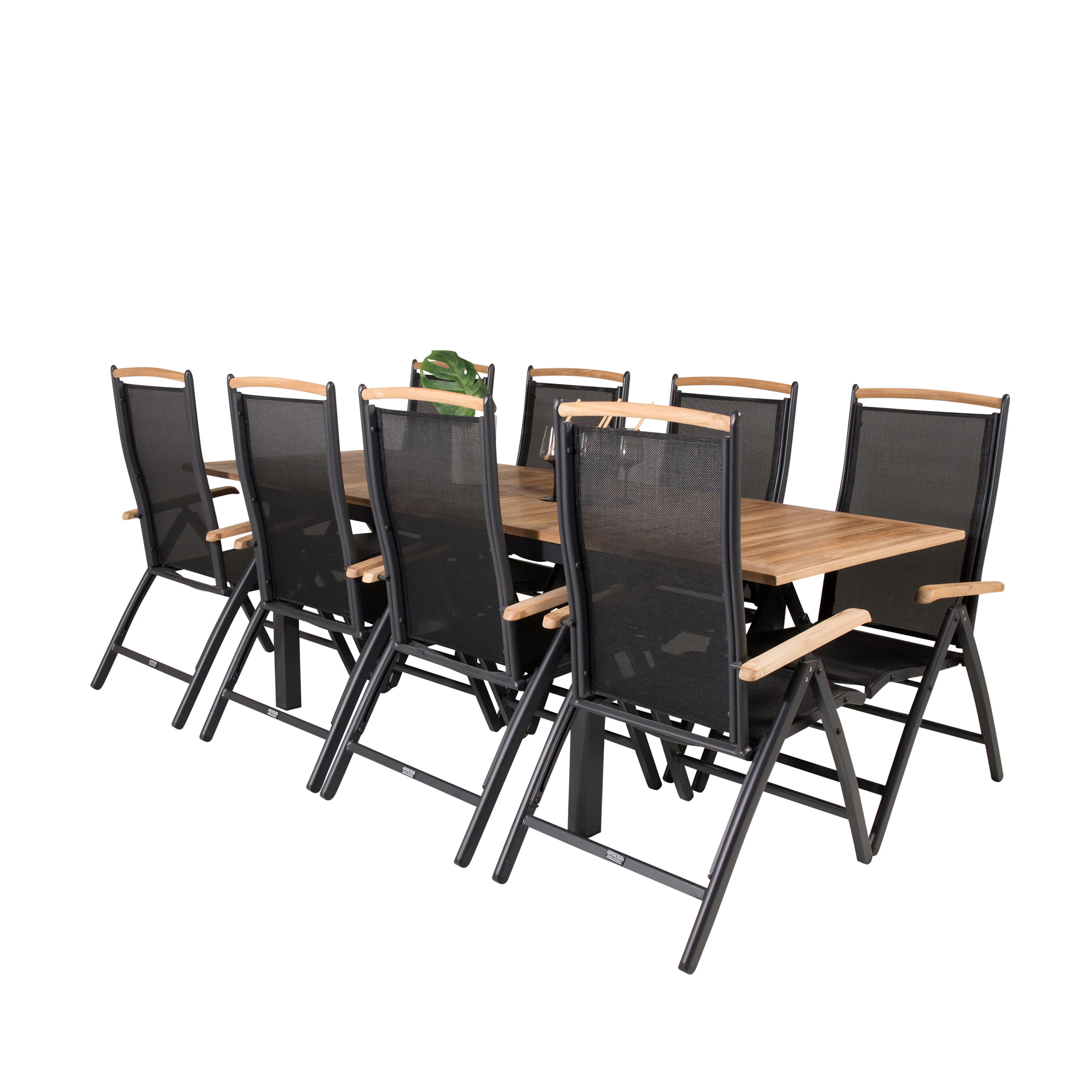 Panama bord160/240*90-Svart Alu/Teak+Panama 5:pos-Svart Alu Teak Bord med Svarta Ben, Svart Stol