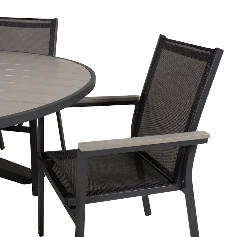 Parma - Table ø 140 - Svart Alu /Grey Aintwood+Parma Arm Cha Svart/Grå