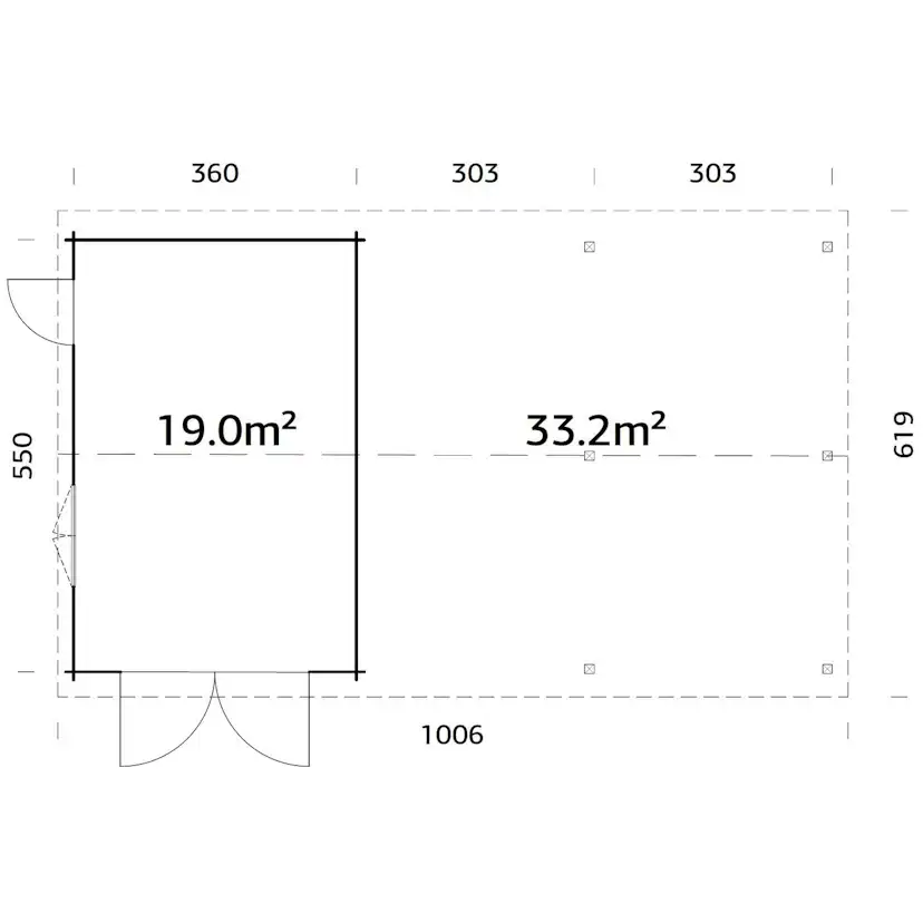 Roger 19,0+33,2 m2 with wooden gate NO Obehandlad