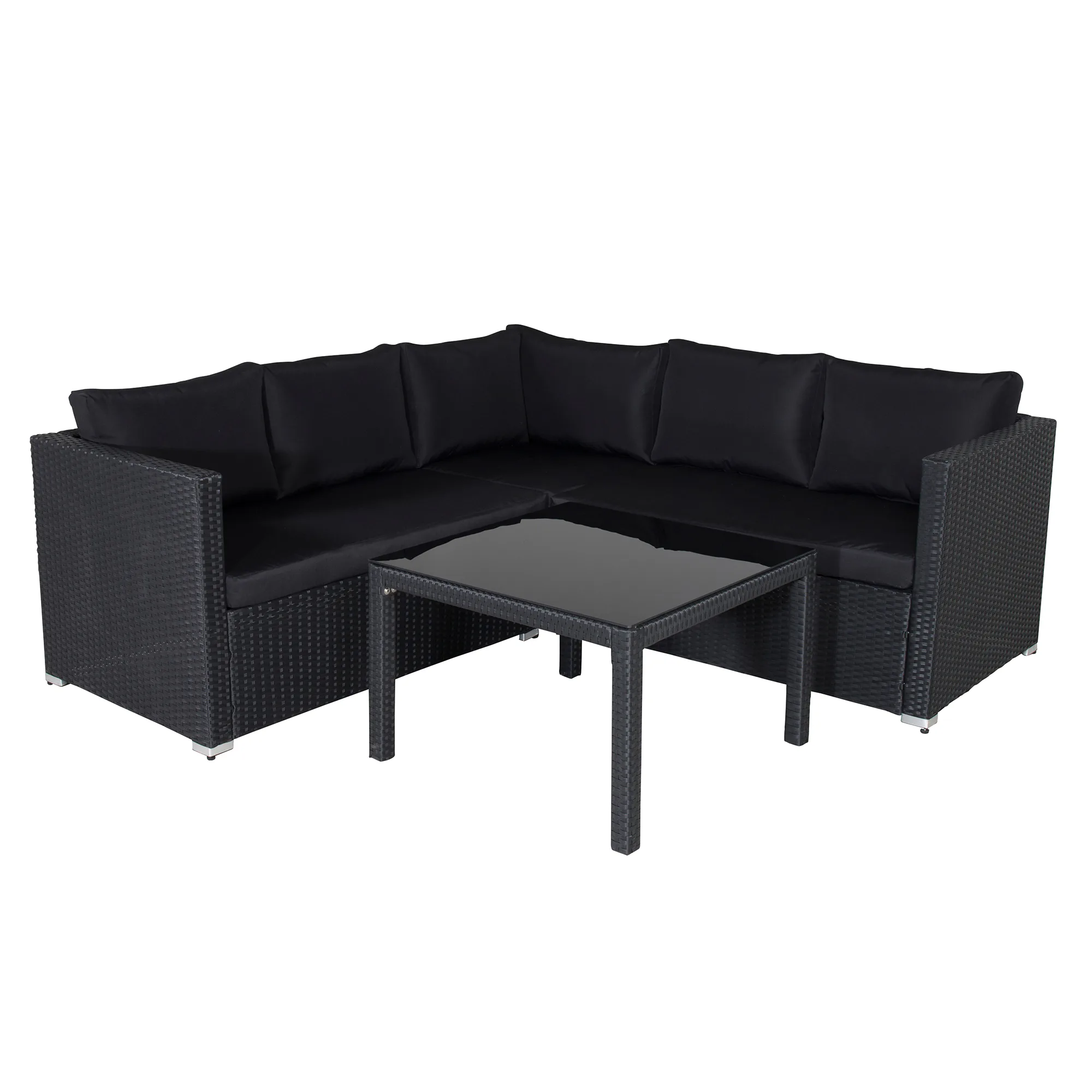 Kuba Sofa Set - Black Wicker - Black Cushion Svart