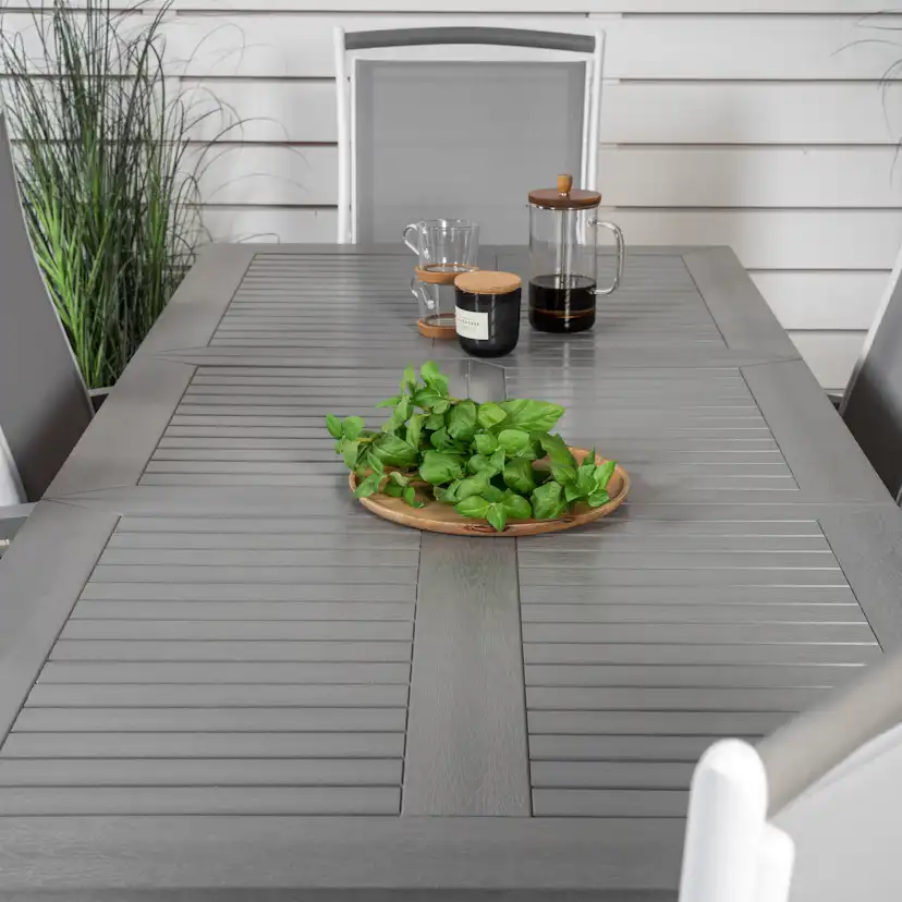 Albany Dining Table 152/210*90 - White Alu / Grey Aintwood+A Grå