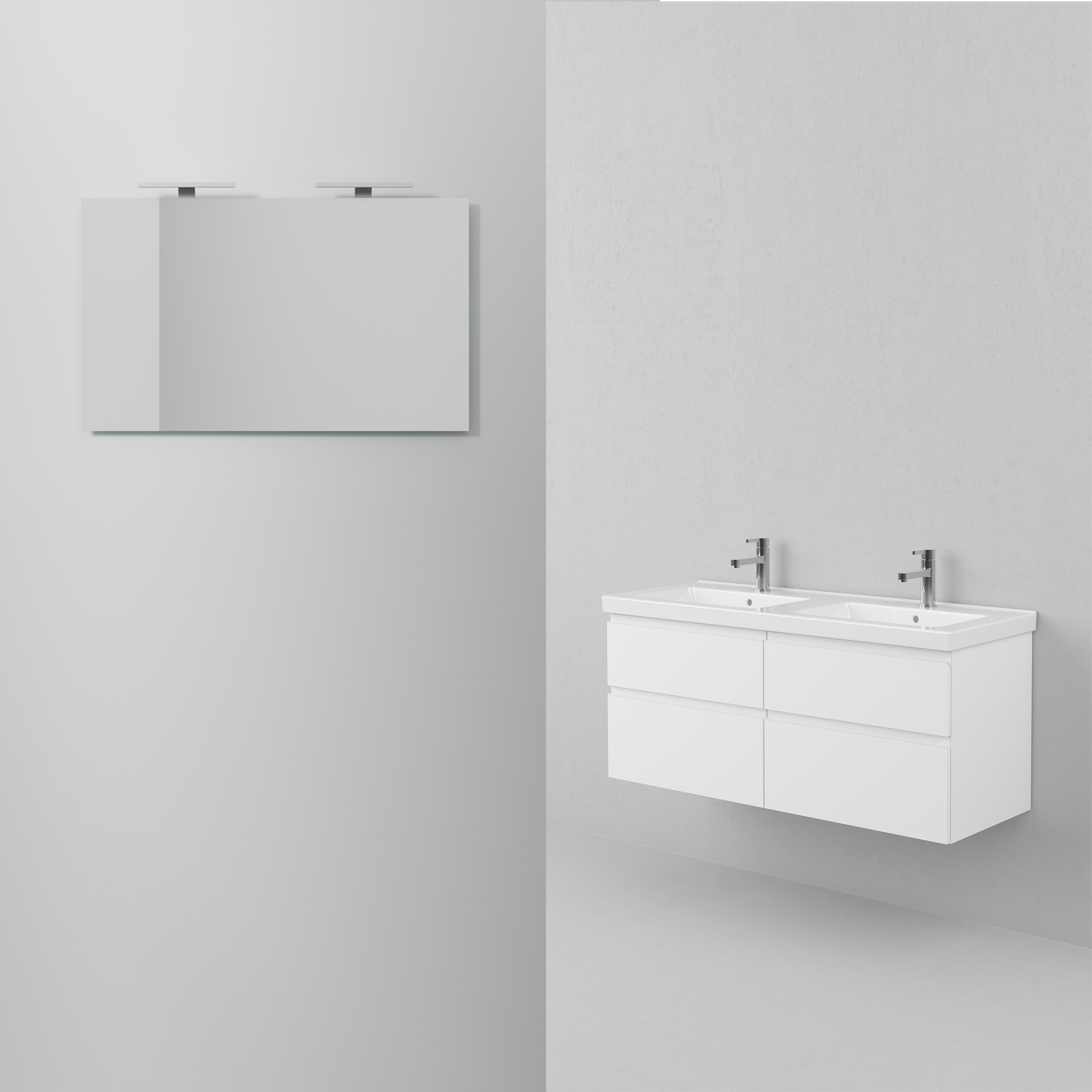 Möbelpaket INR Viskan Grip med Spegel Feel, Grepplist och Tvättställ med 4 Lådor