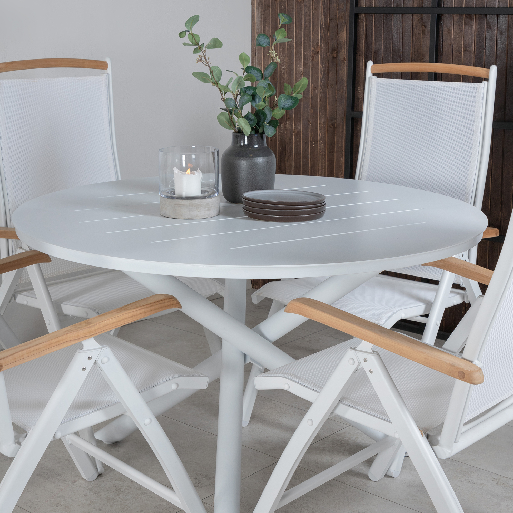 Alma Dining Table - White Alu - ø120cm+Panama 5:pos Chair - Vit