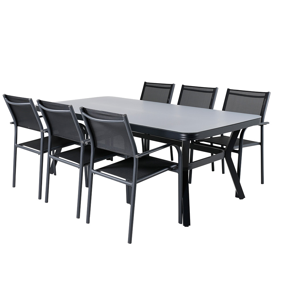 Matgrupp Venture Home Vyn med 6 Samba Stapelbara Matstolar