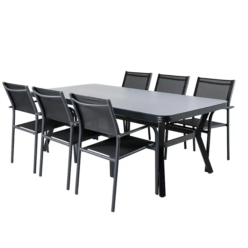 Matgrupp Venture Home Vyn med 6 Samba Stapelbara Matstolar
