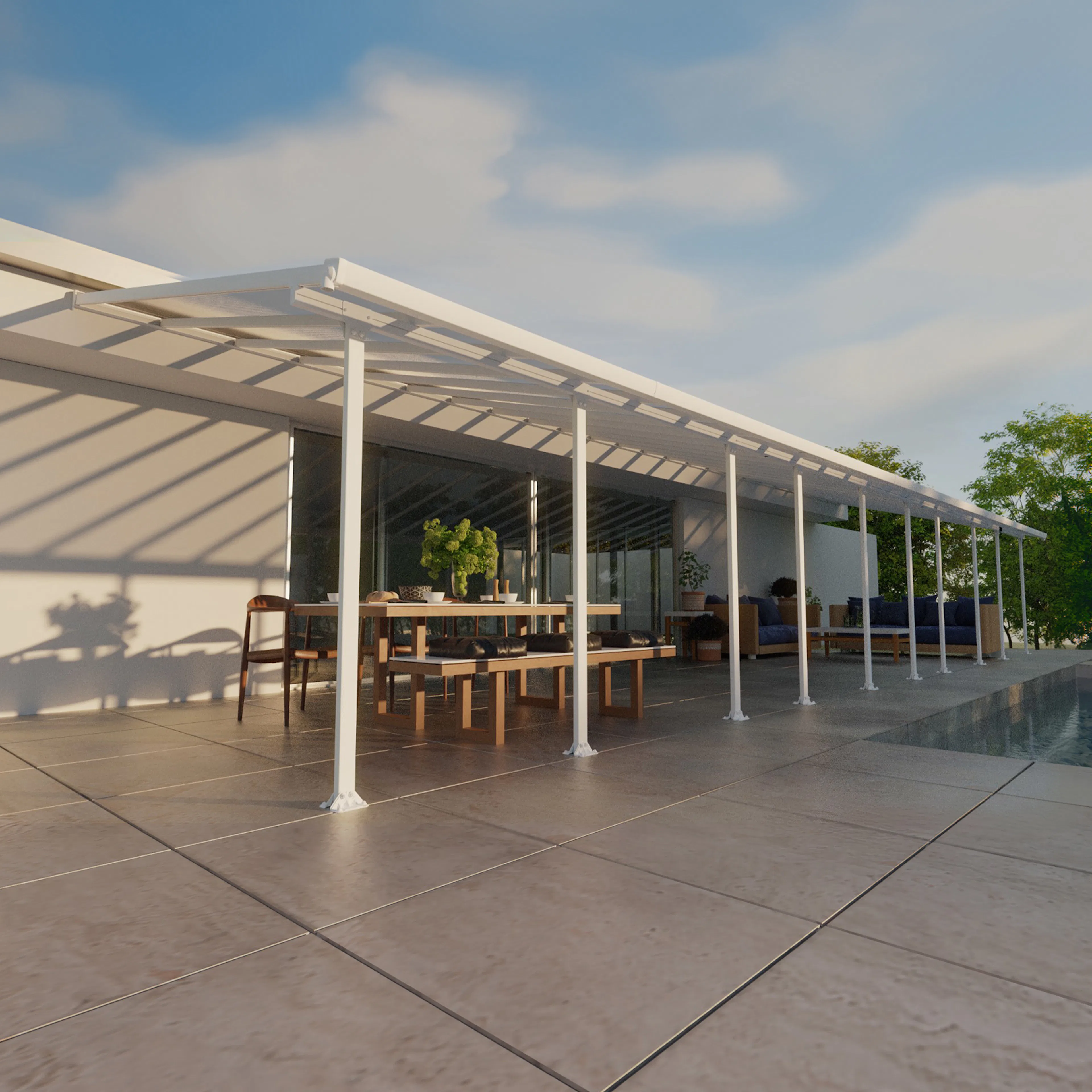 Terrasstak Feria 4 x 14,56 m, vit Palram - Canopia Vit